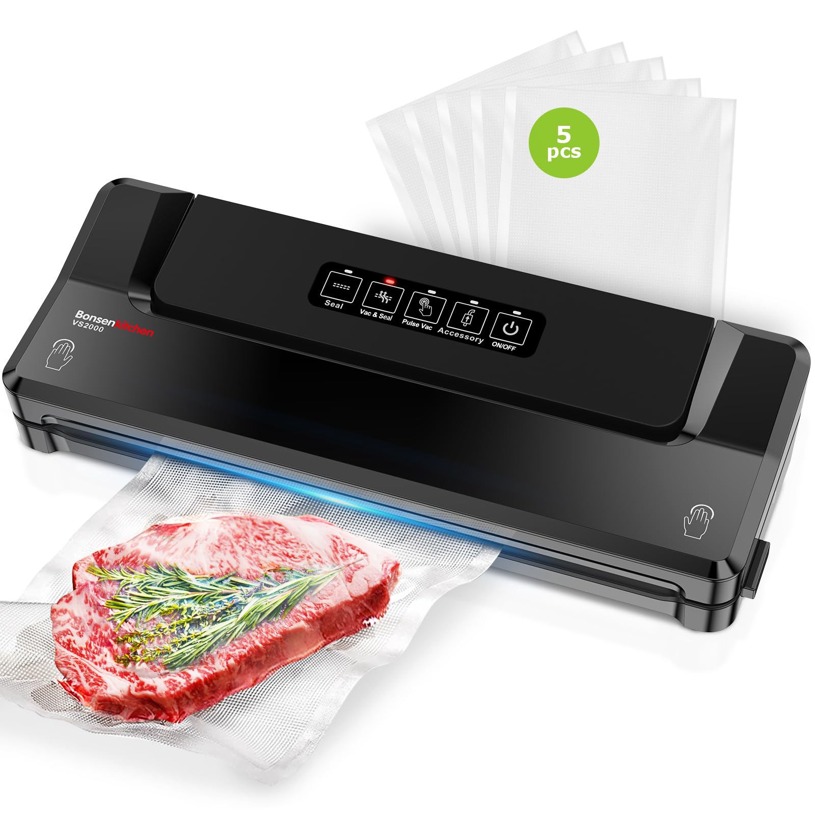 Bonsenkitchen Compact Vacuum Sealer, Black