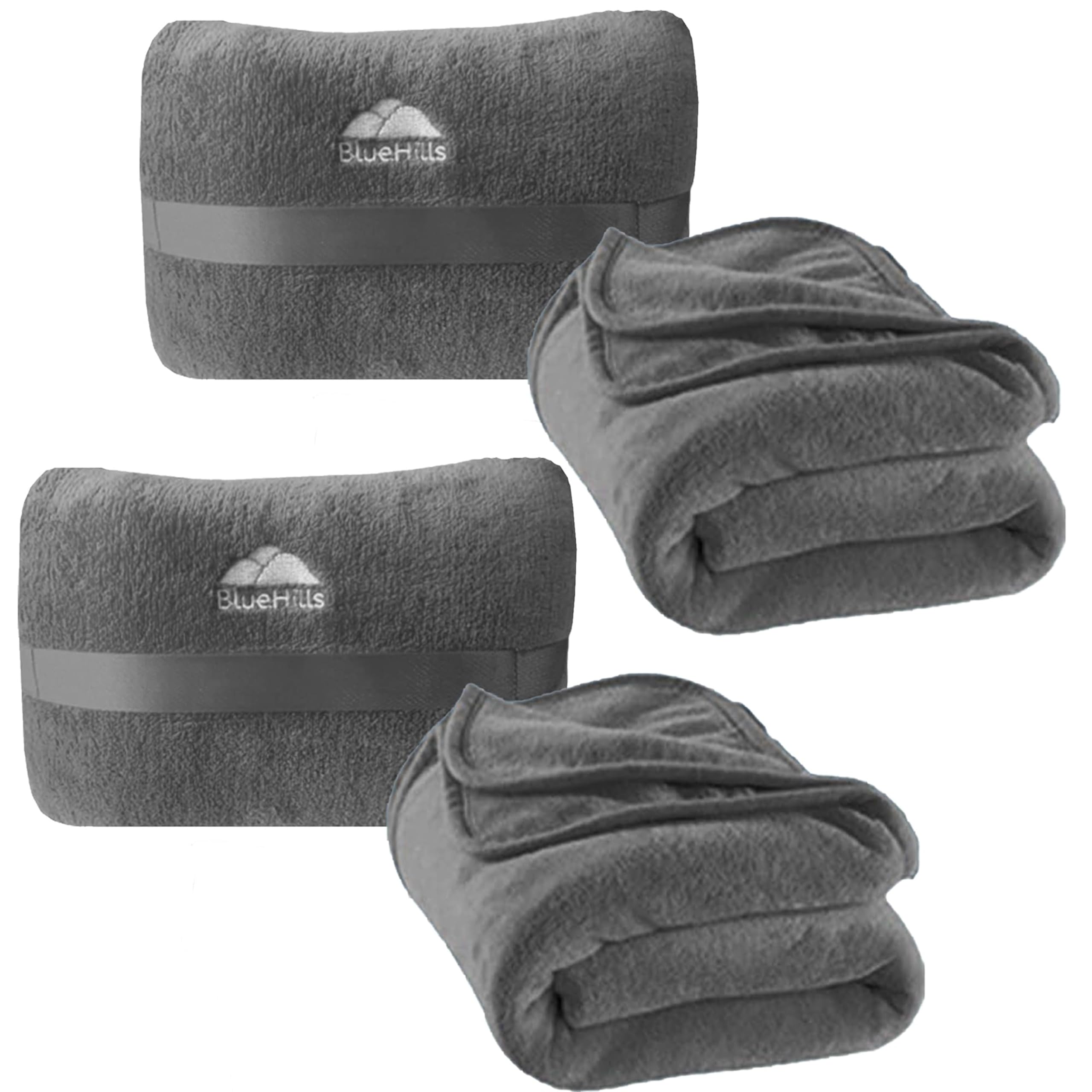 BlueHills 2-Pack Mini Travel Blanket Pillows, Gray