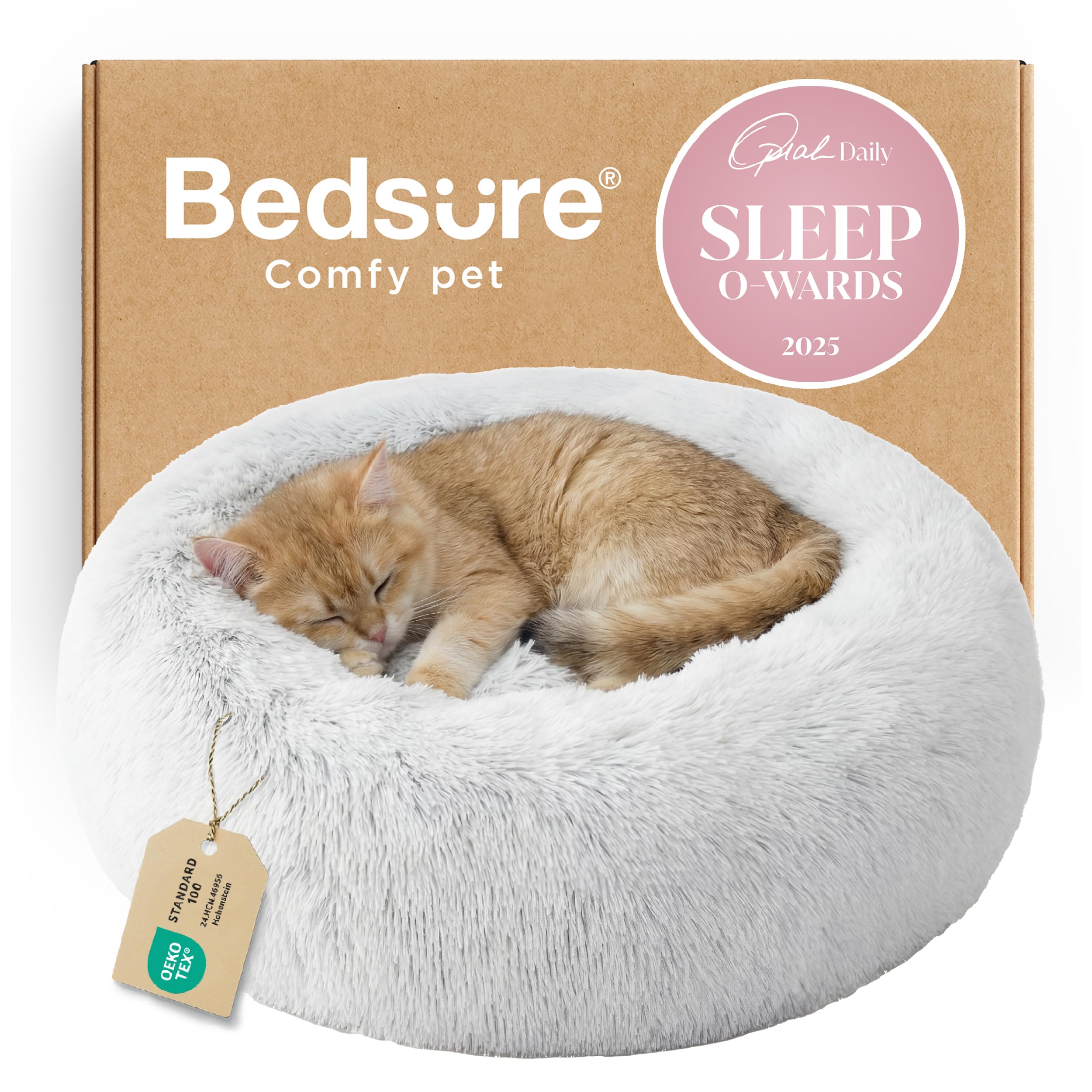Bedsure Calming Cat Bed, 20-Inch, Frost Grey
