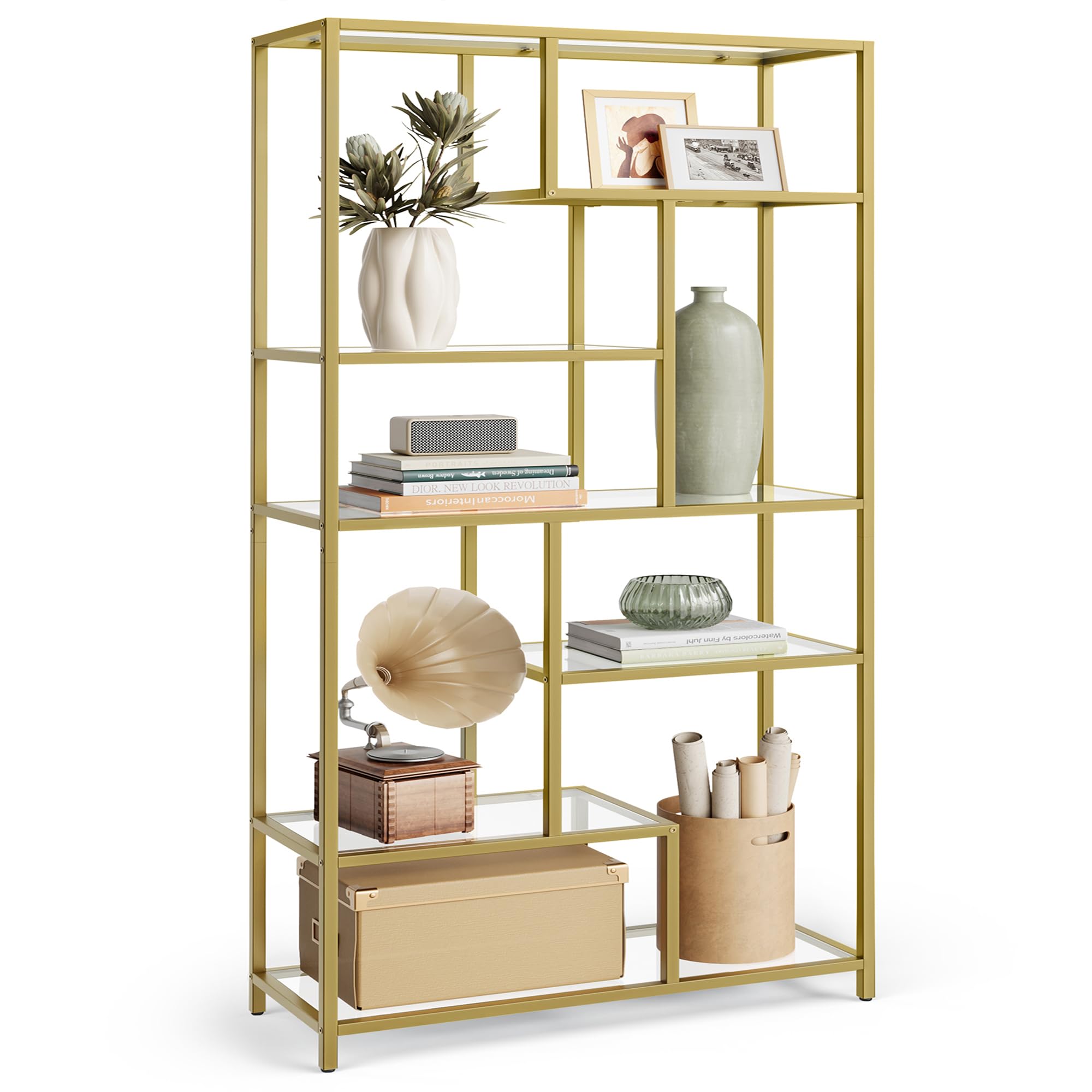 VASAGLE 6-Tier Tempered-Glass Bookcase