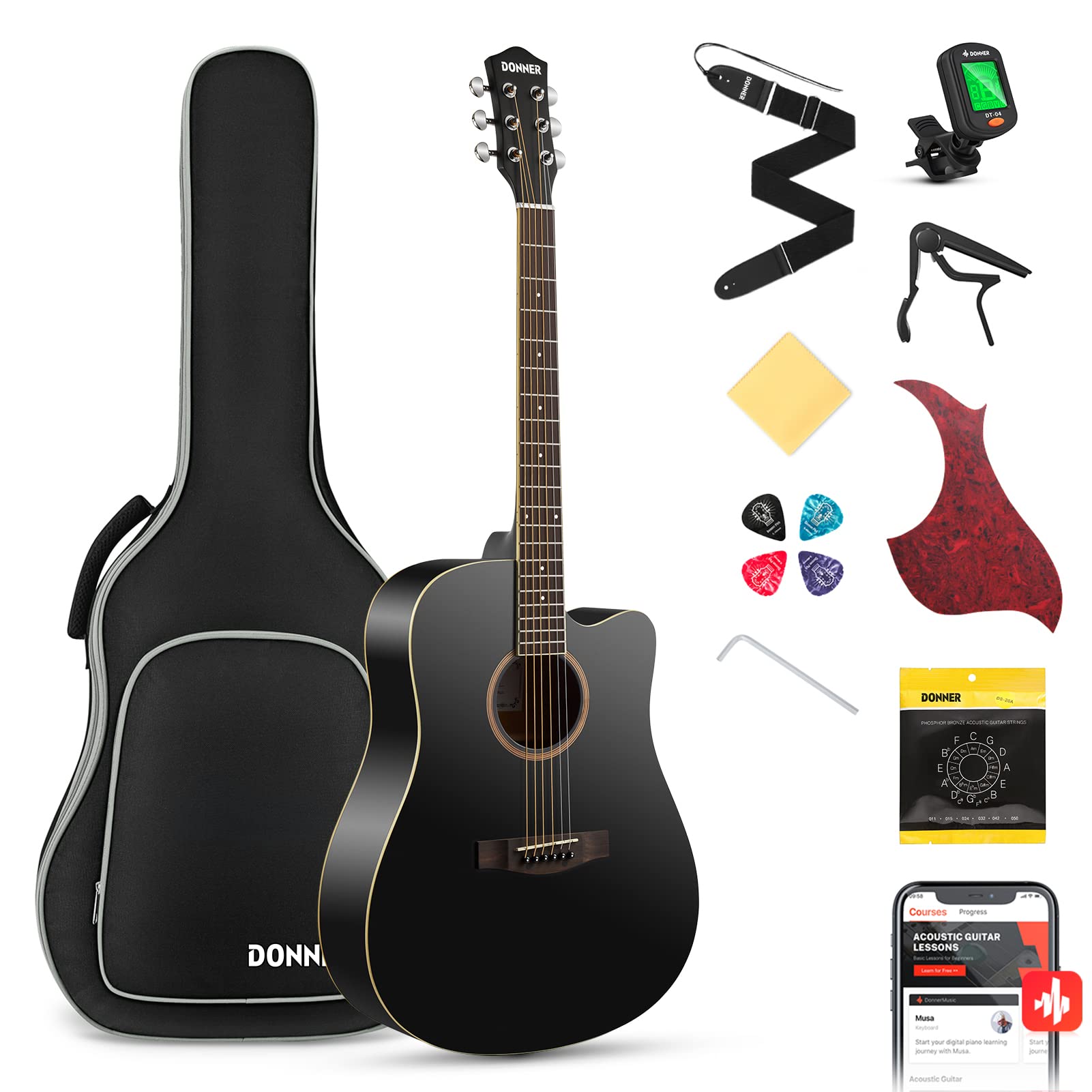 Donner DAG-1CB Black Cutaway Acoustic Guitar