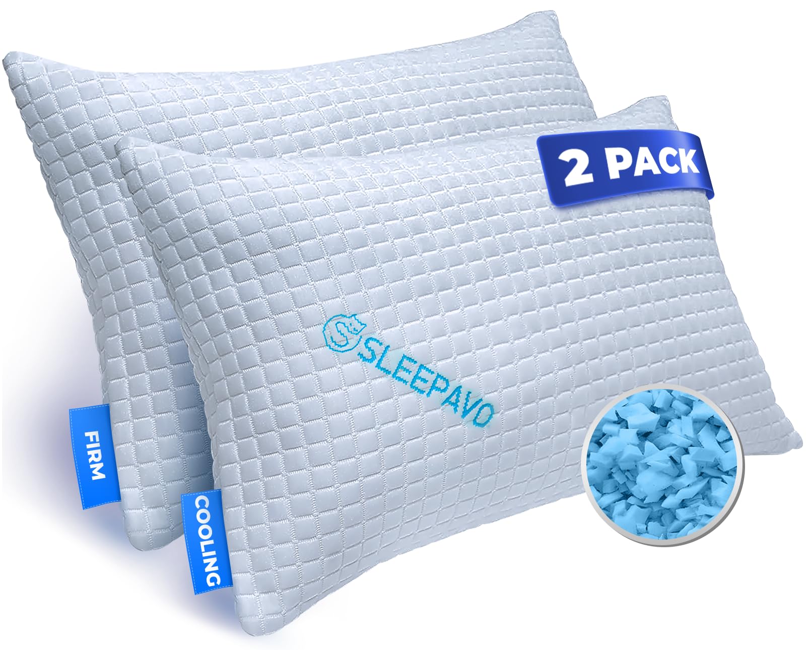 Sleepavo Adjustable Shredded Memory Foam Pillows Queen Size Set of 2