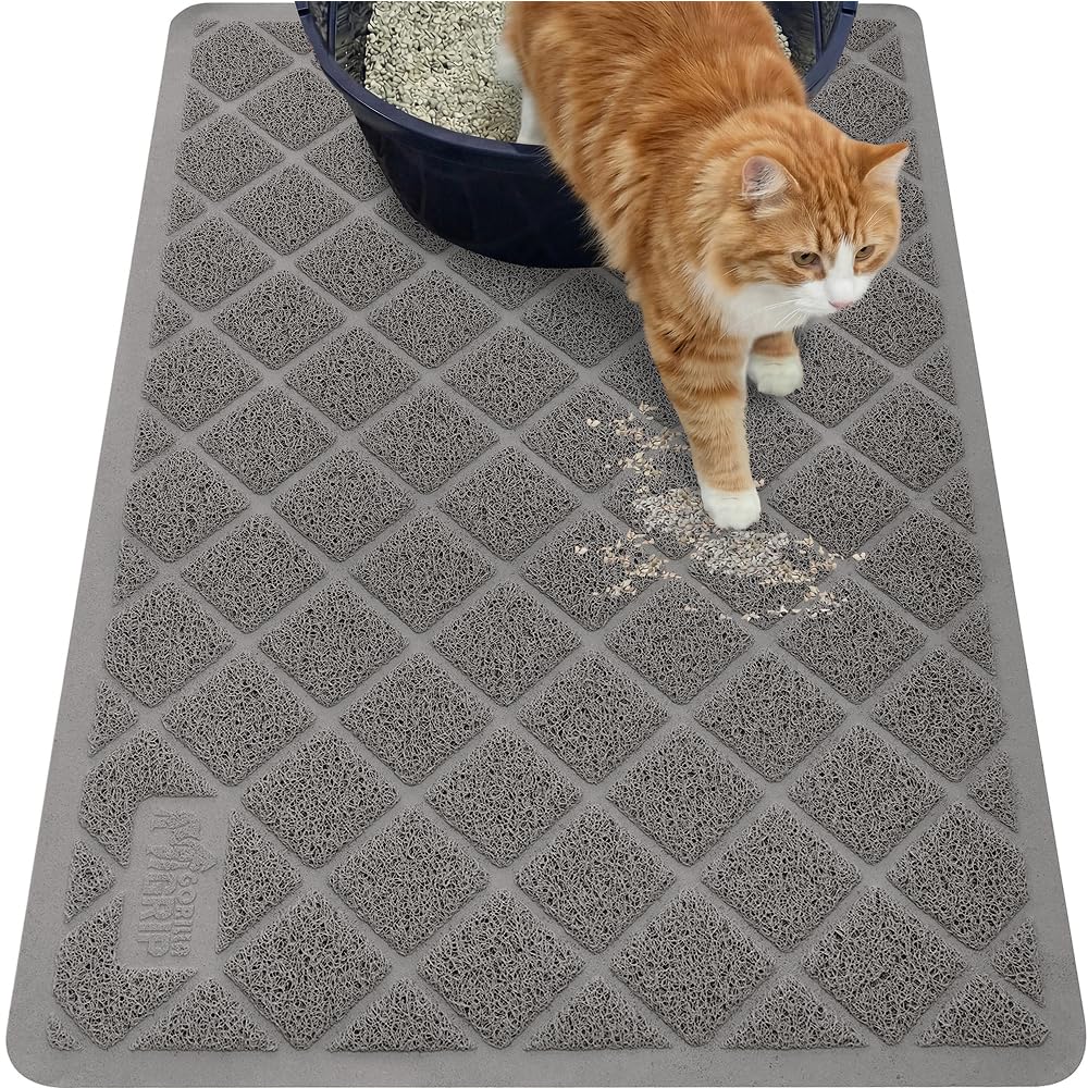 GORILLA GRIP Cat Litter Mat, 35x23, Gray