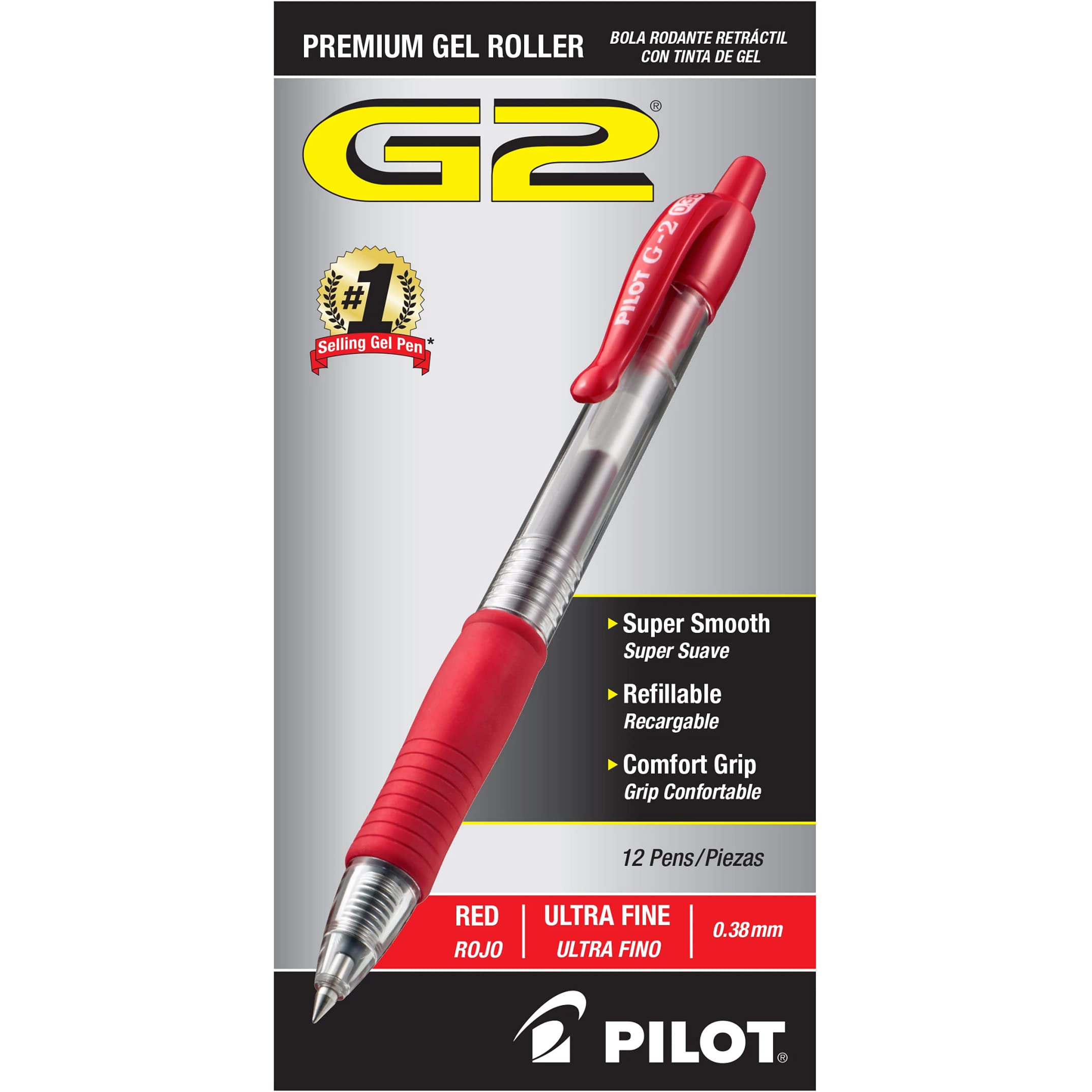 Pilot G2 Ultra Fine 0.38 mm, Red, 12-Pack