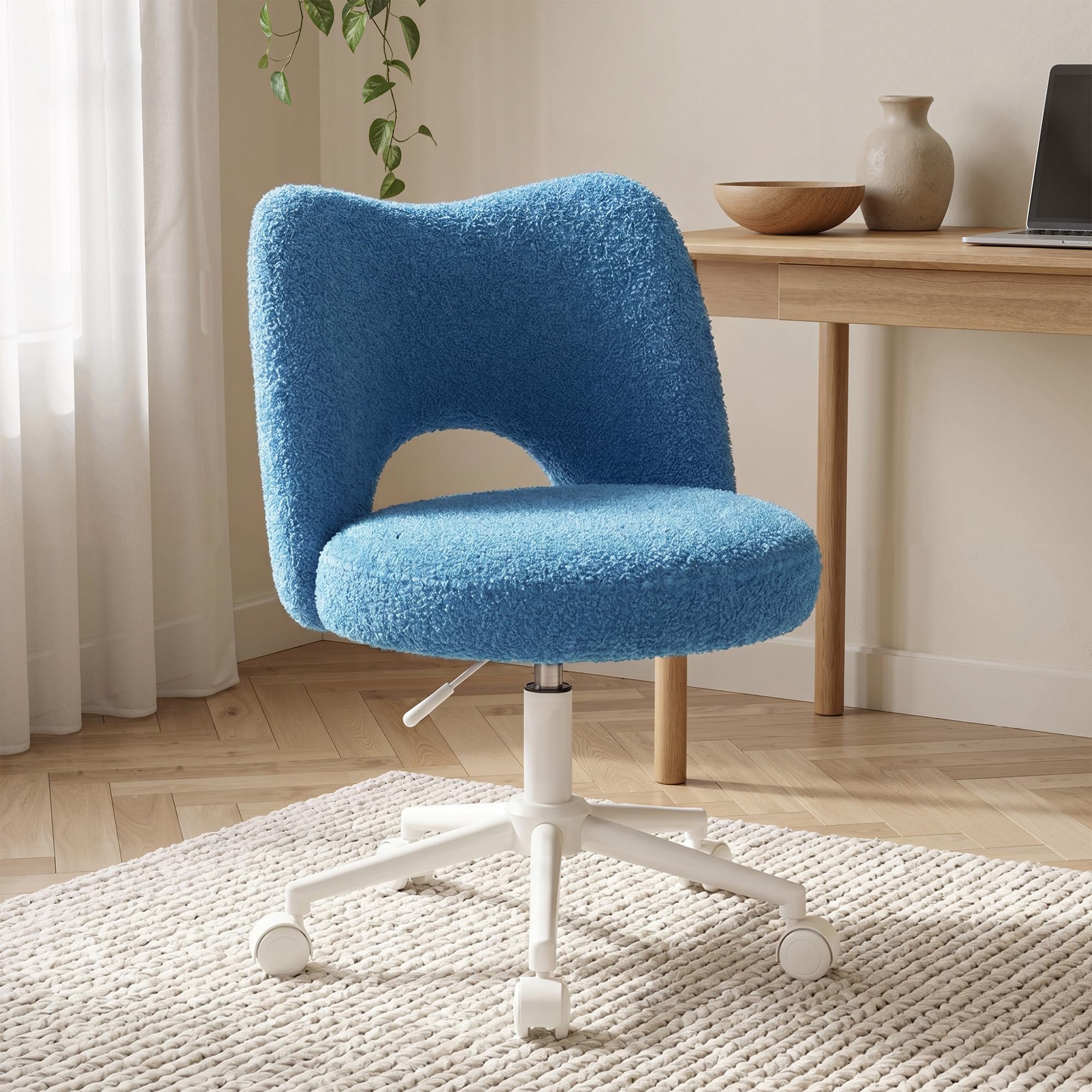 DurayLoly Vanity Chair with Wheels, Dark Blue
