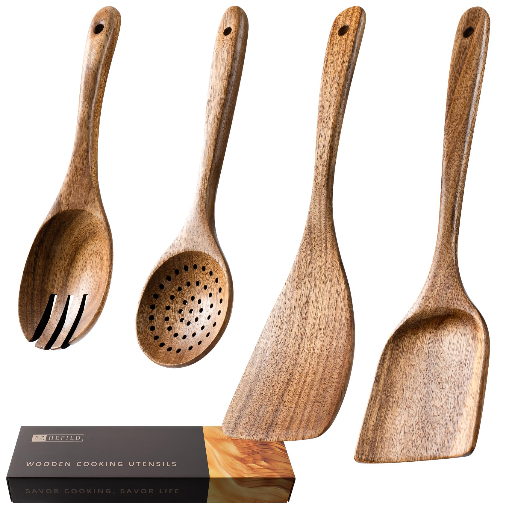Hefild 4-Piece Acacia Wood Cooking Utensil Set