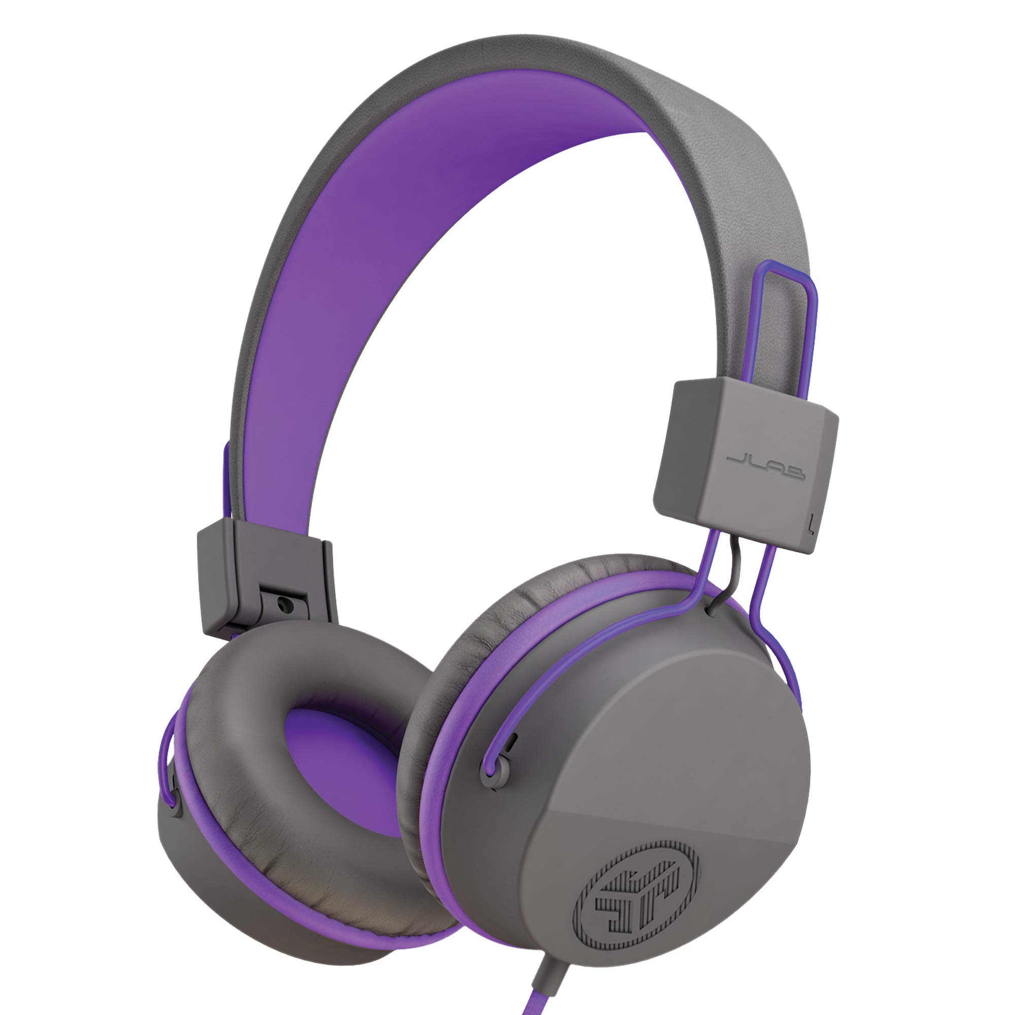 JLab JBuddies Studio Kids Wired on-Ear Headphones with mic, Volume Limiter, Folding, Graphite/Purple
