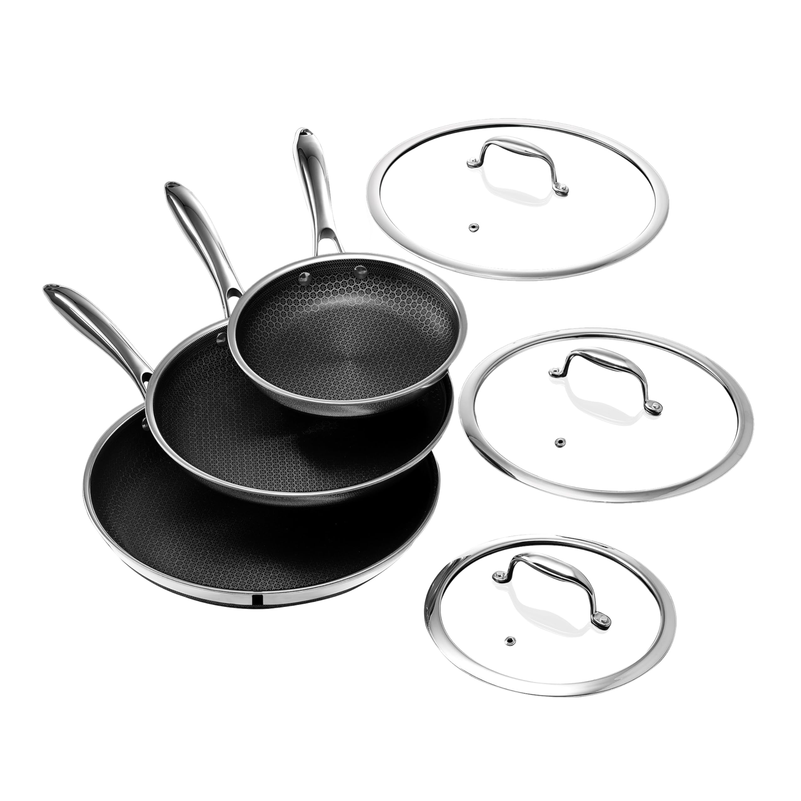 HexClad 6-Piece Hybrid Frying Pan Set with Lids