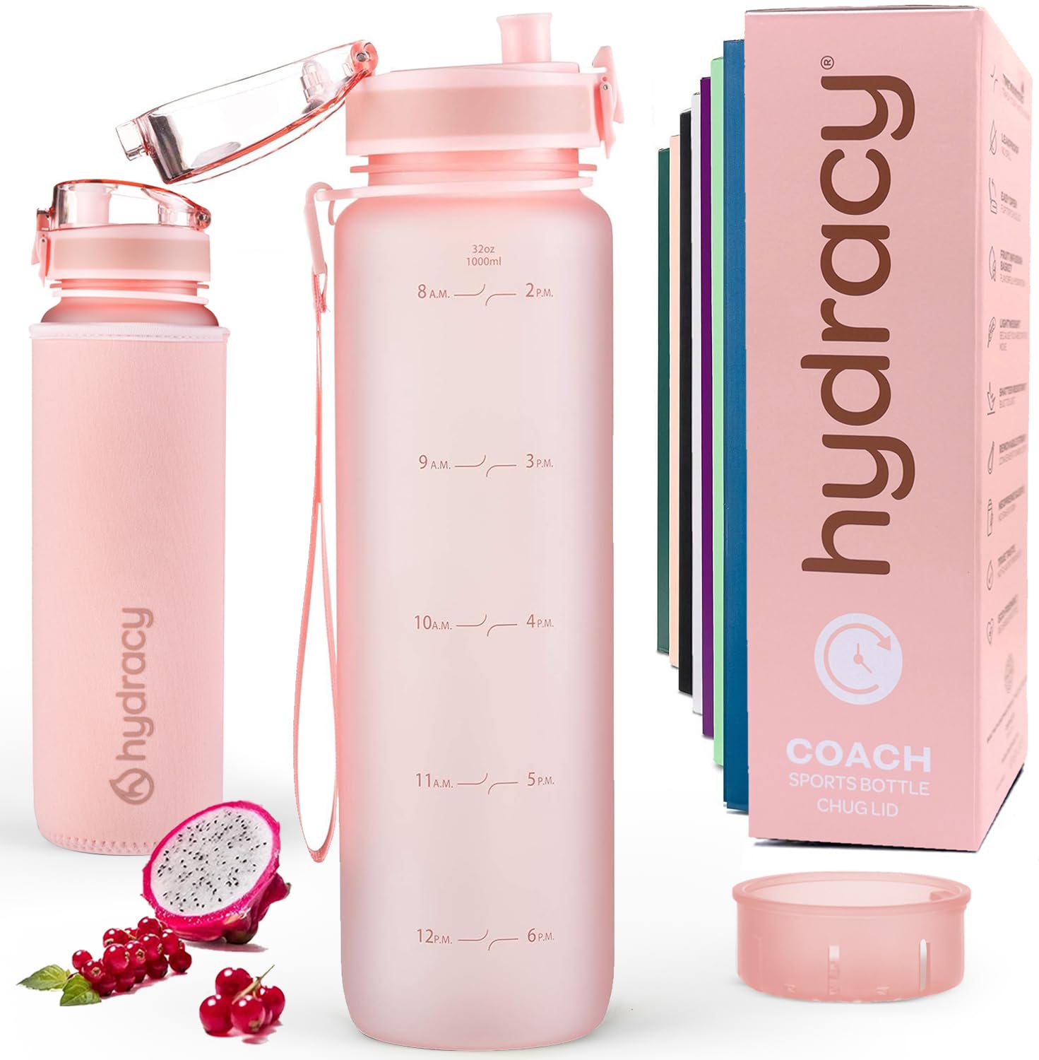 Hydracy Water Bottle with Time Marker, 32oz