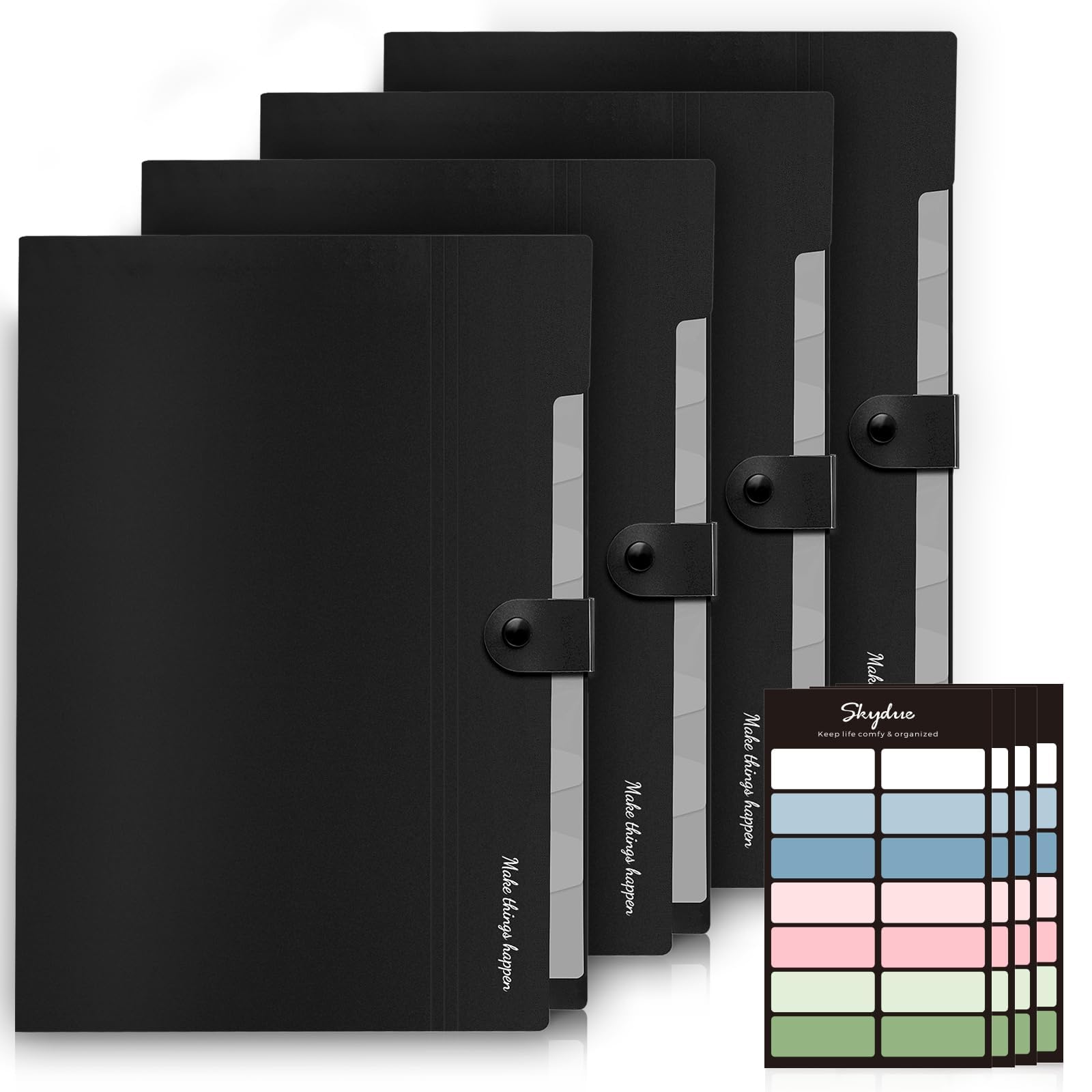 SKYDUE Expanding File Folders with Labels, Pack of 4