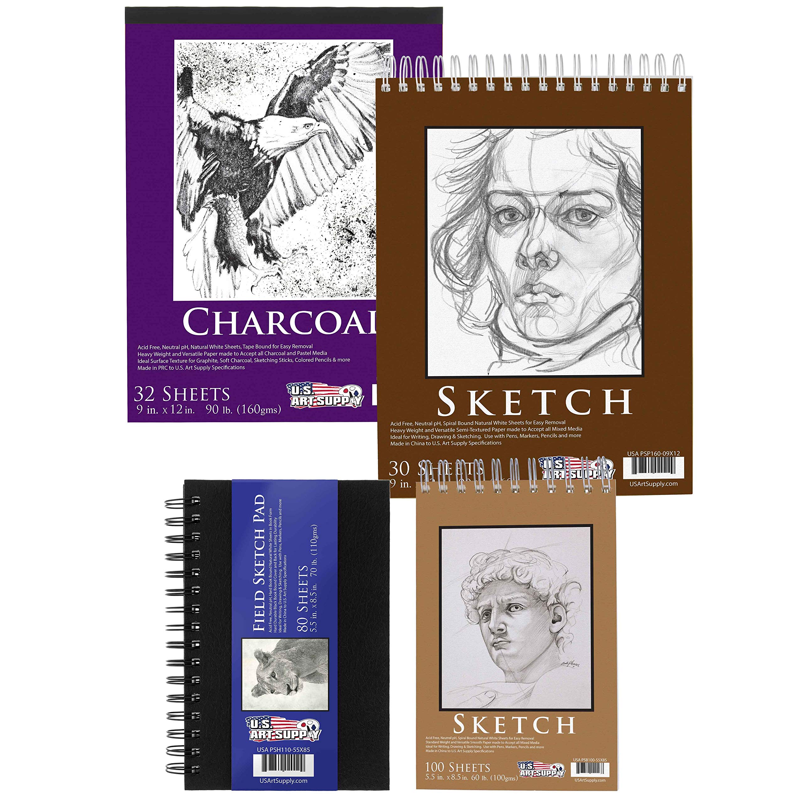 U.S. Art Supply 4-Pad Sketch Book Set