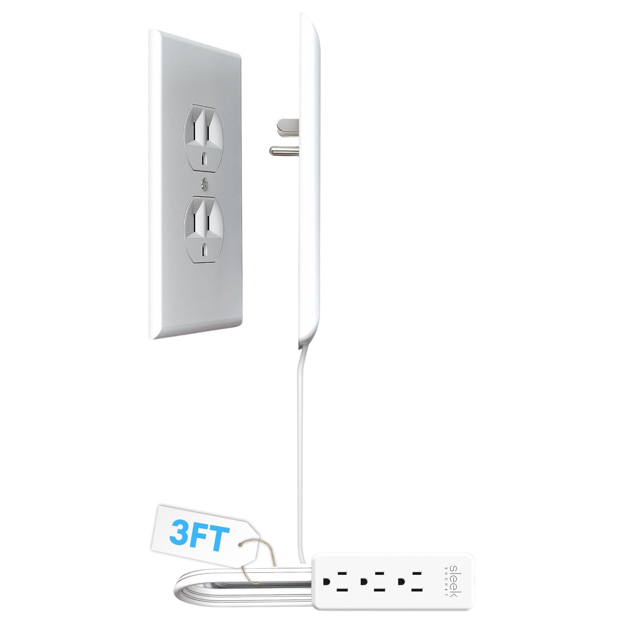 Sleek Socket Flat Outlet Concealer with 3ft Cord