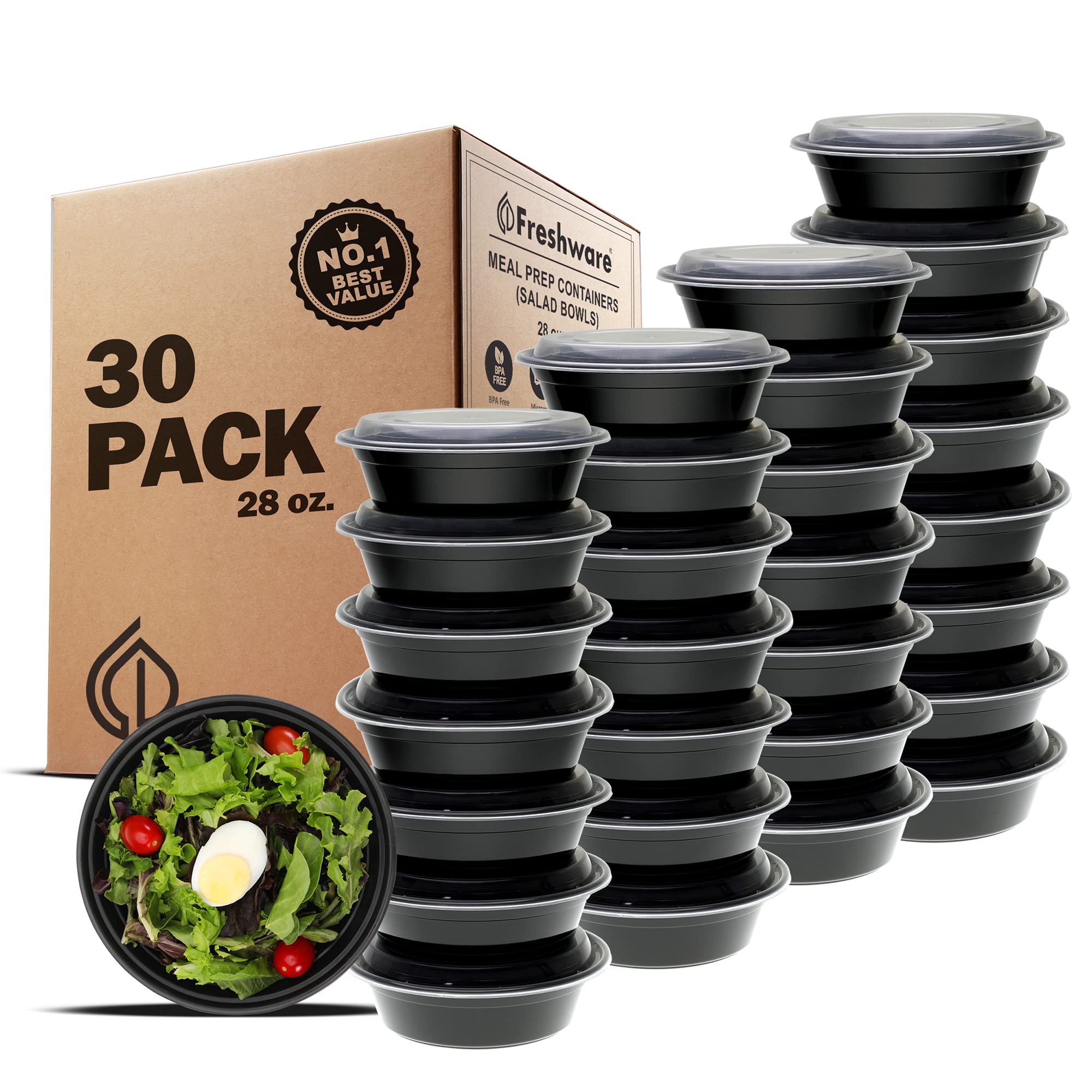 Freshware 28 oz Meal Prep Bowls, 30-Pack