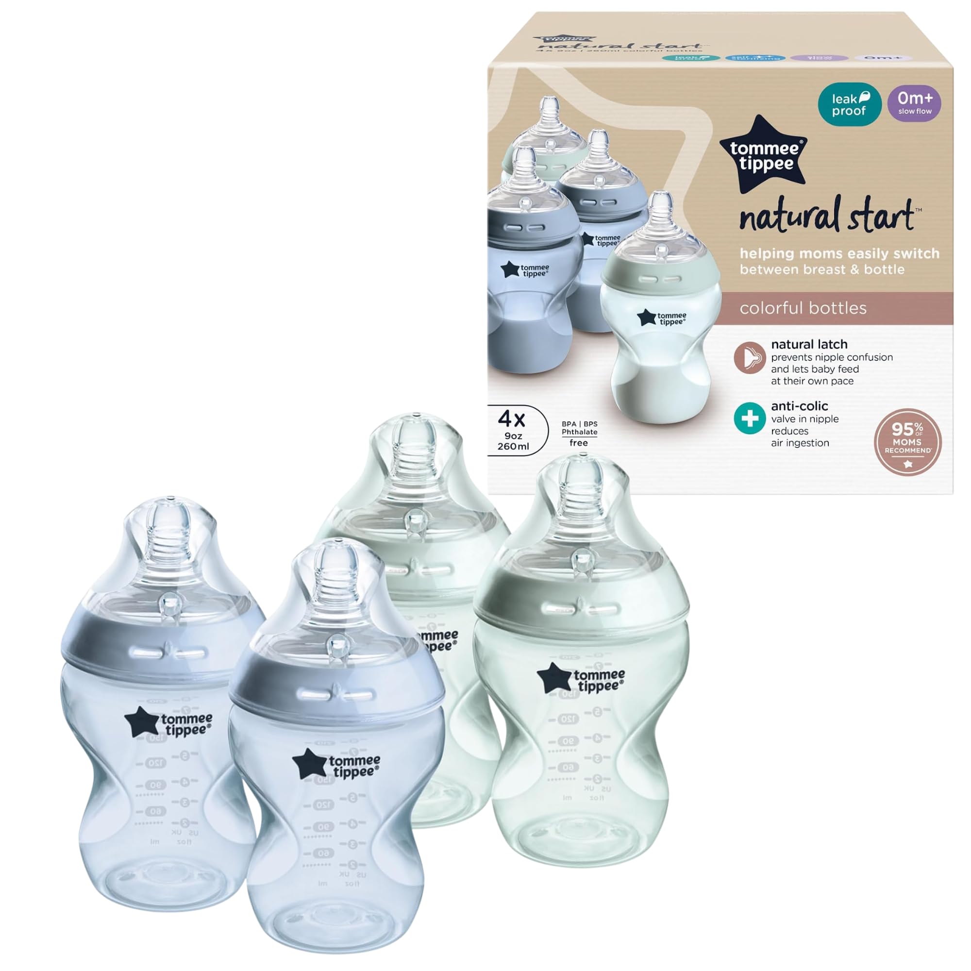 Tommee Tippee Natural Start Anti-Colic Bottles, 4-Pack
