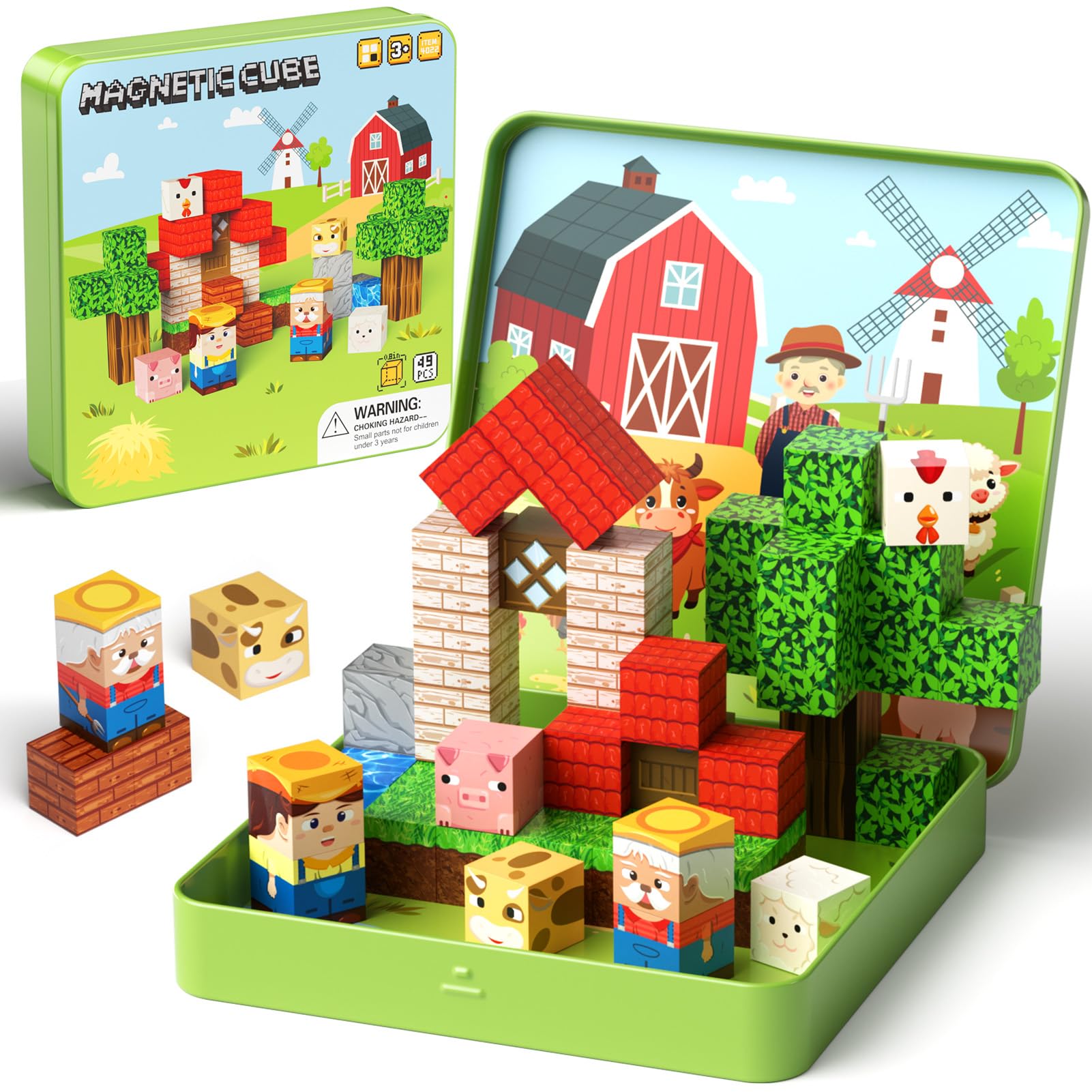 Mini Magnetic Blocks Farm Animals 49-Piece Set