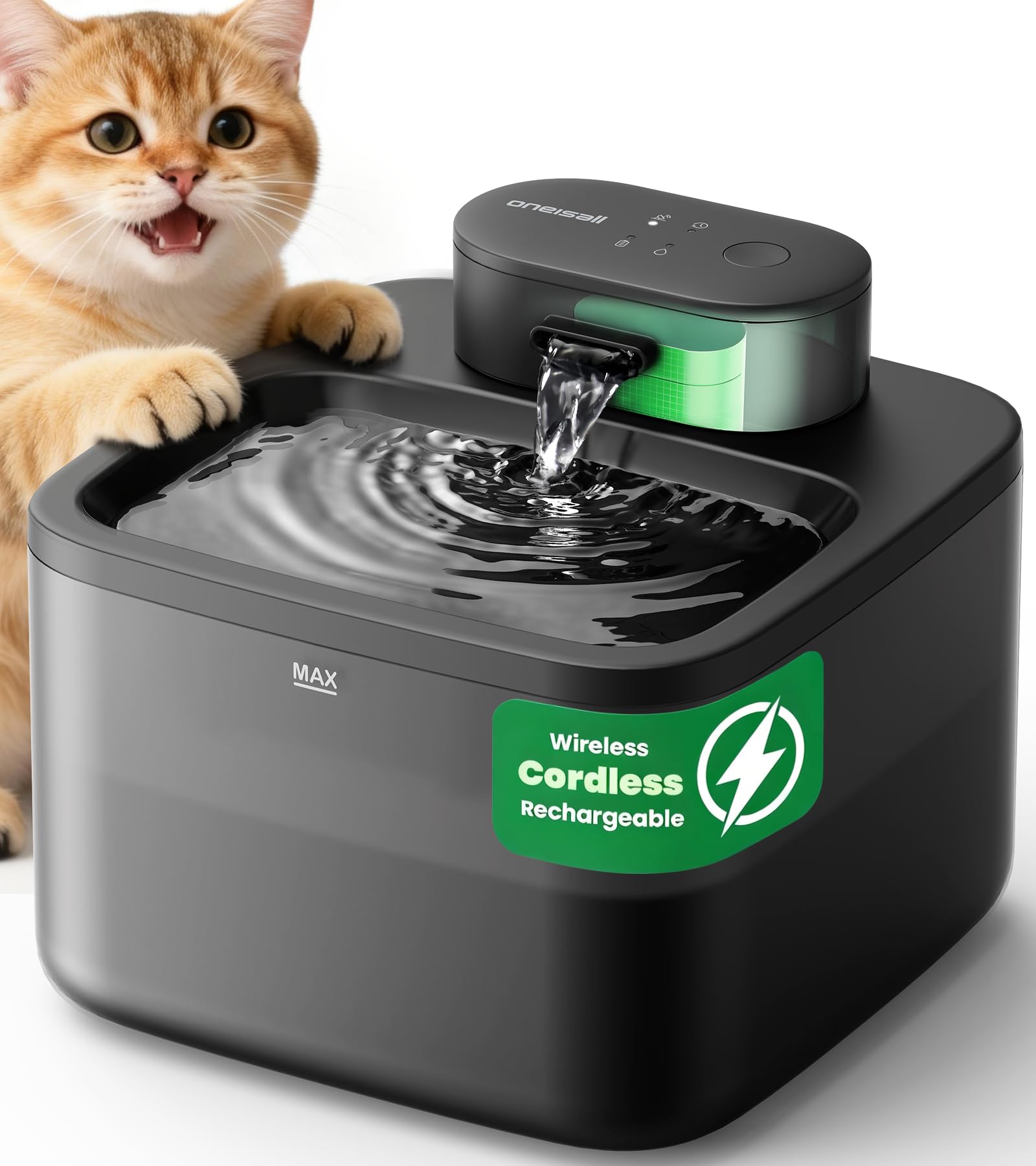 oneisall 2.2L Wireless Cat Water Fountain