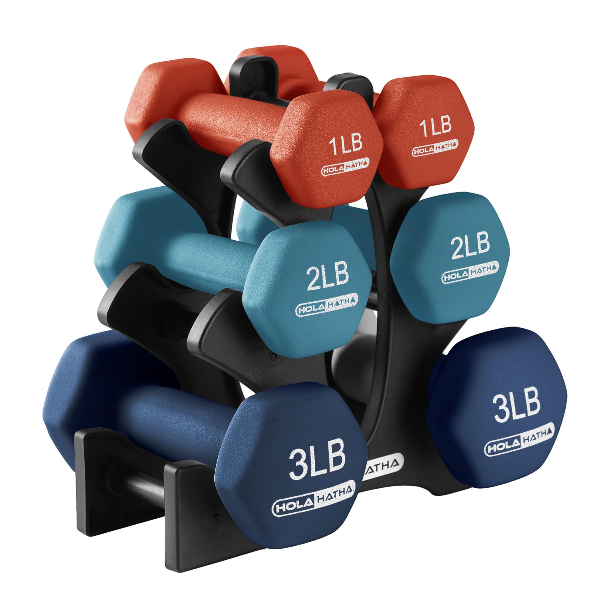 HolaHatha Neoprene Dumbbell Set with Rack
