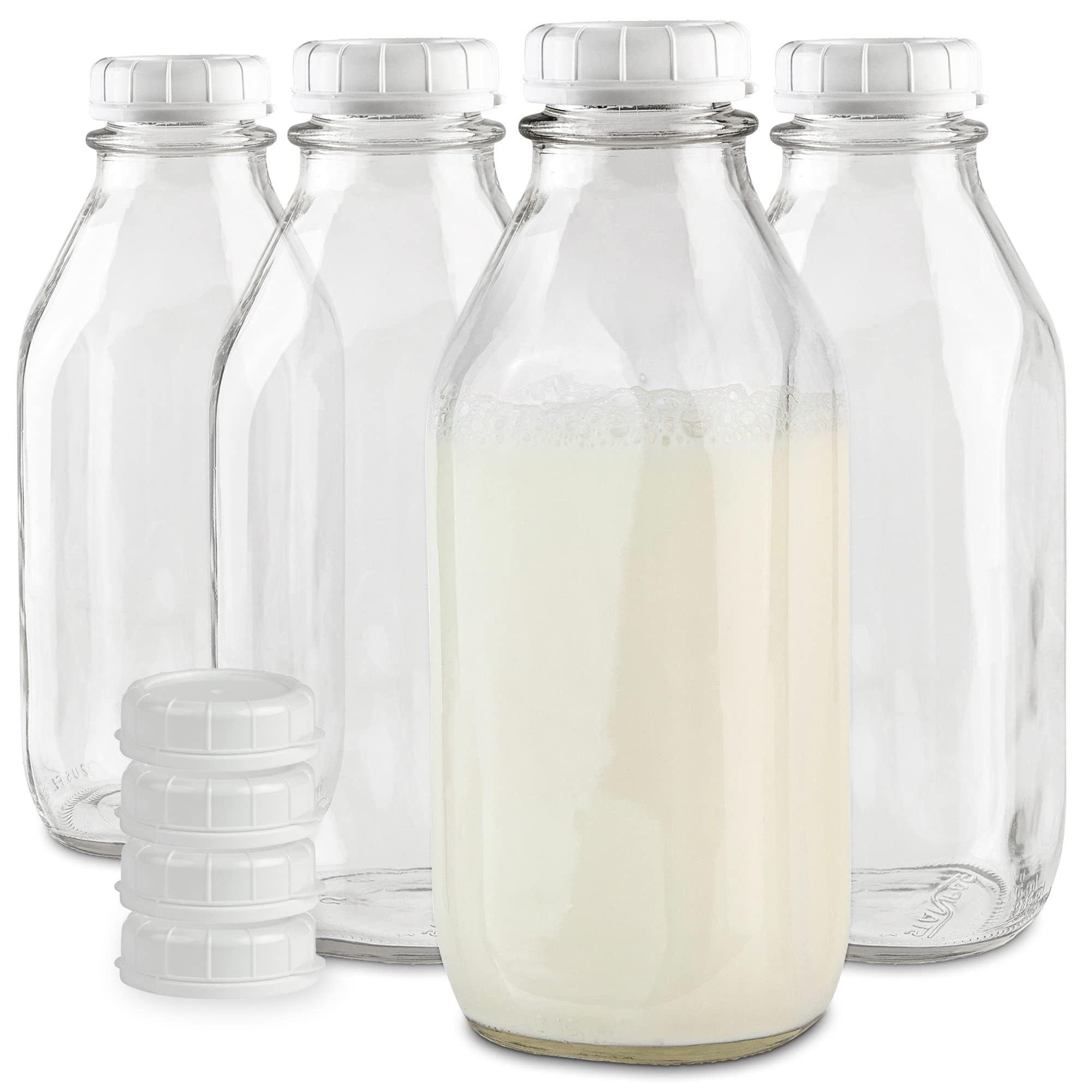 Stock Your Home 32 oz Glass Milk Bottles, 4-Pack