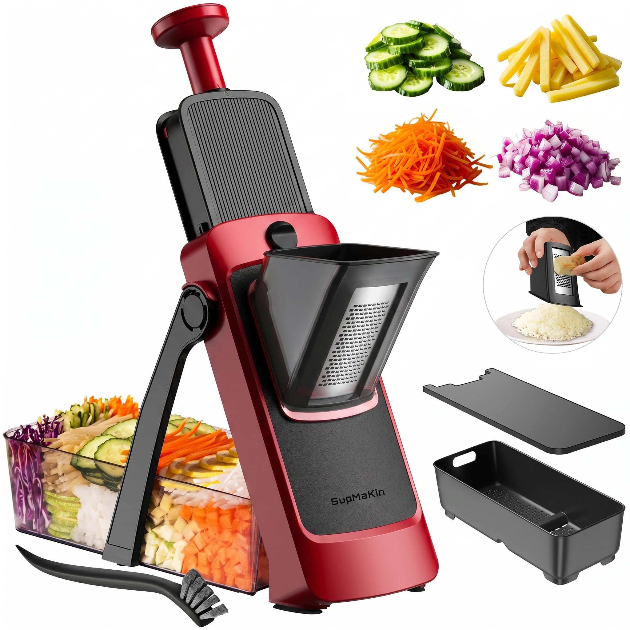 SUPMAKIN Safe Mandoline Slicer, Red