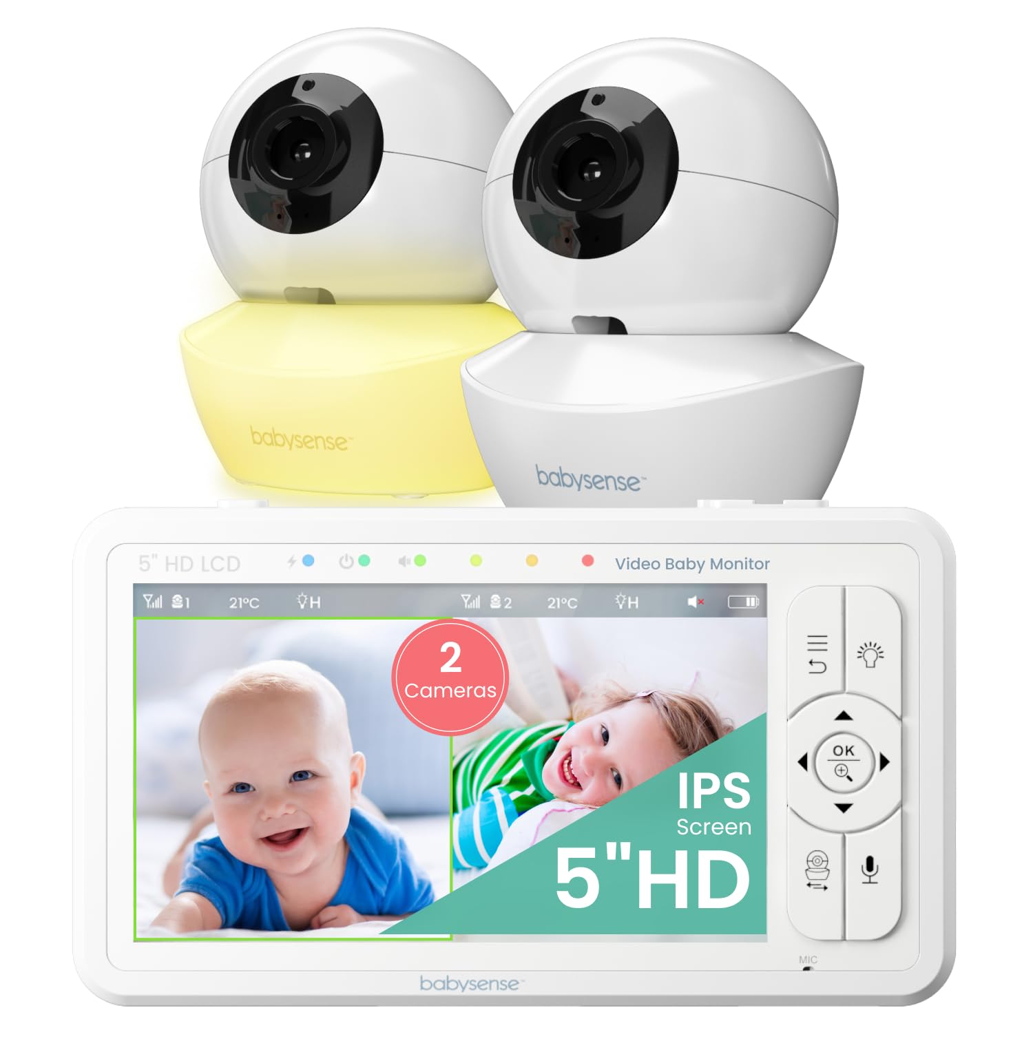 Babysense 5" HD Non WiFi Split-Screen Baby Monitor