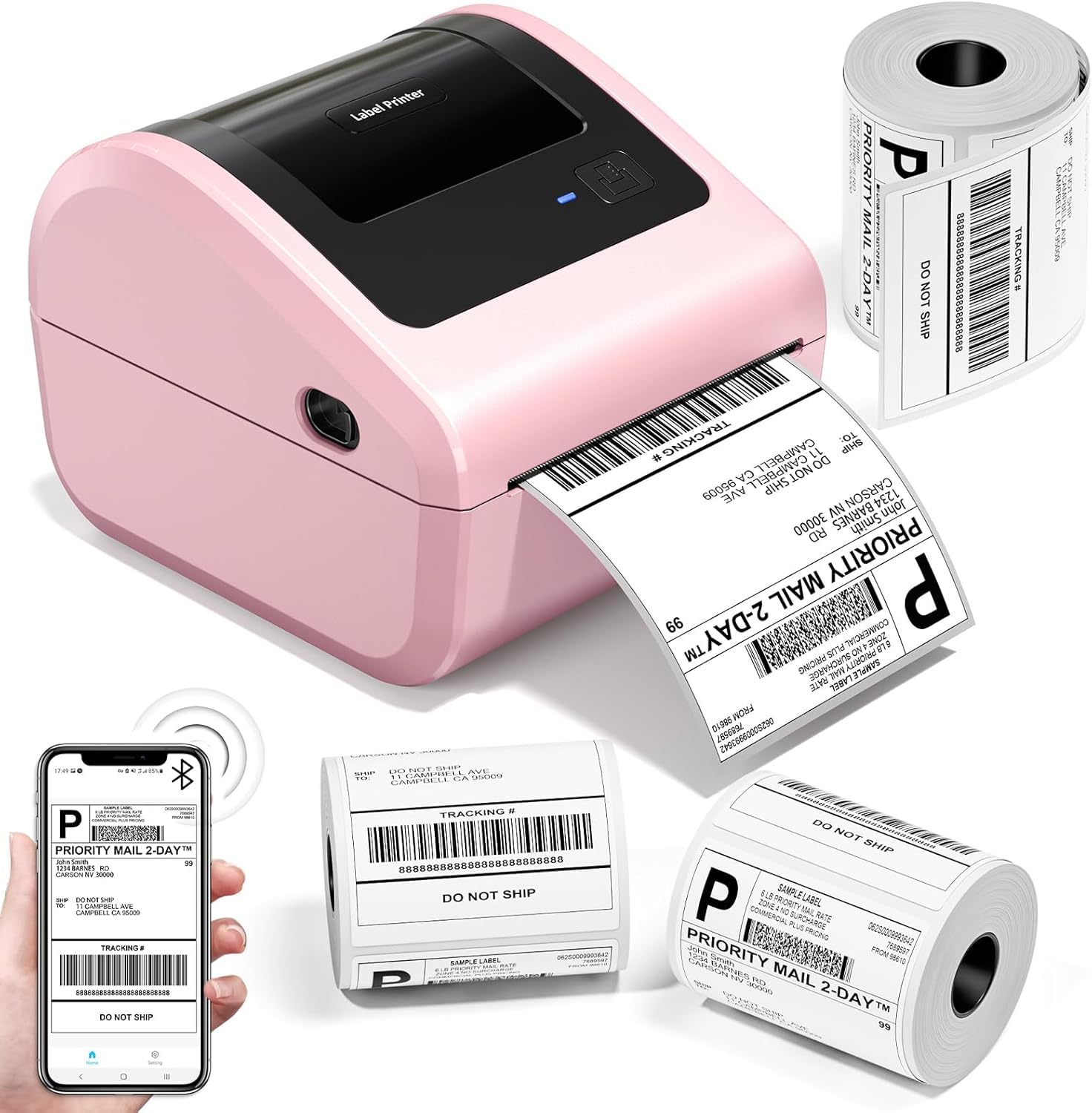 Omezizy D450BT Pink Shipping Label Printer