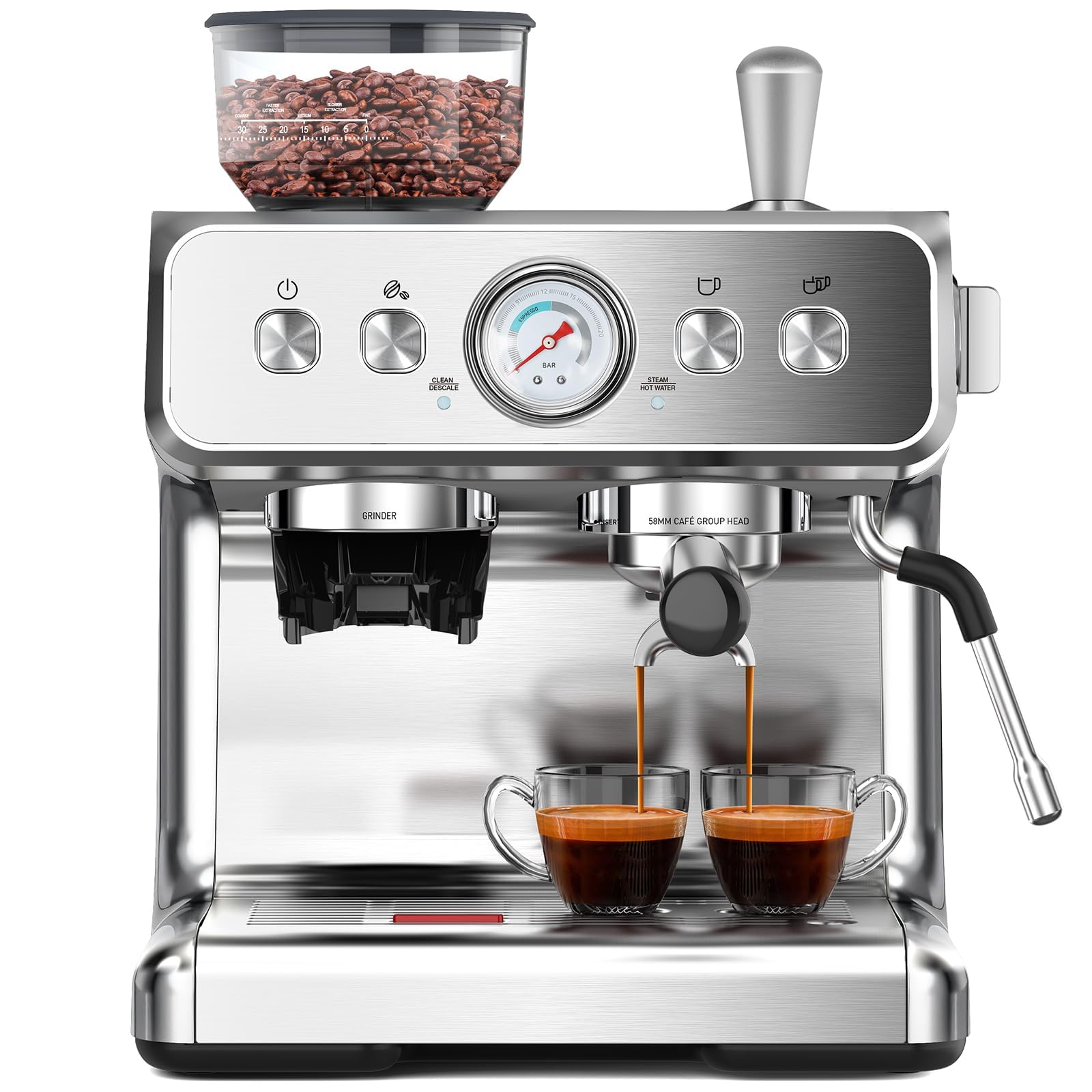 2026 Upgrade Espresso Machine with Grinder, Silver