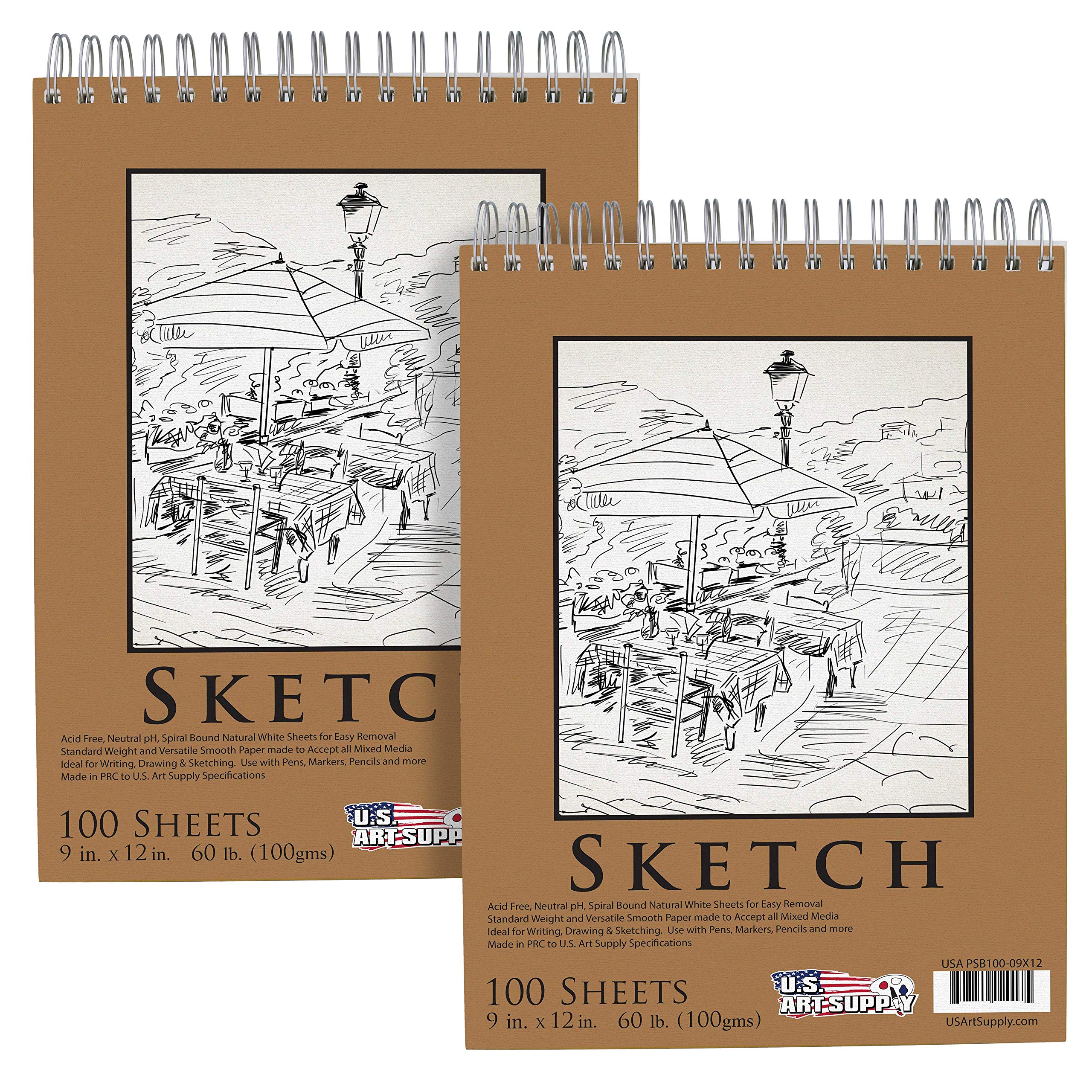 U.S. Art Supply 9" x 12" Sketchbooks, 2-Pack