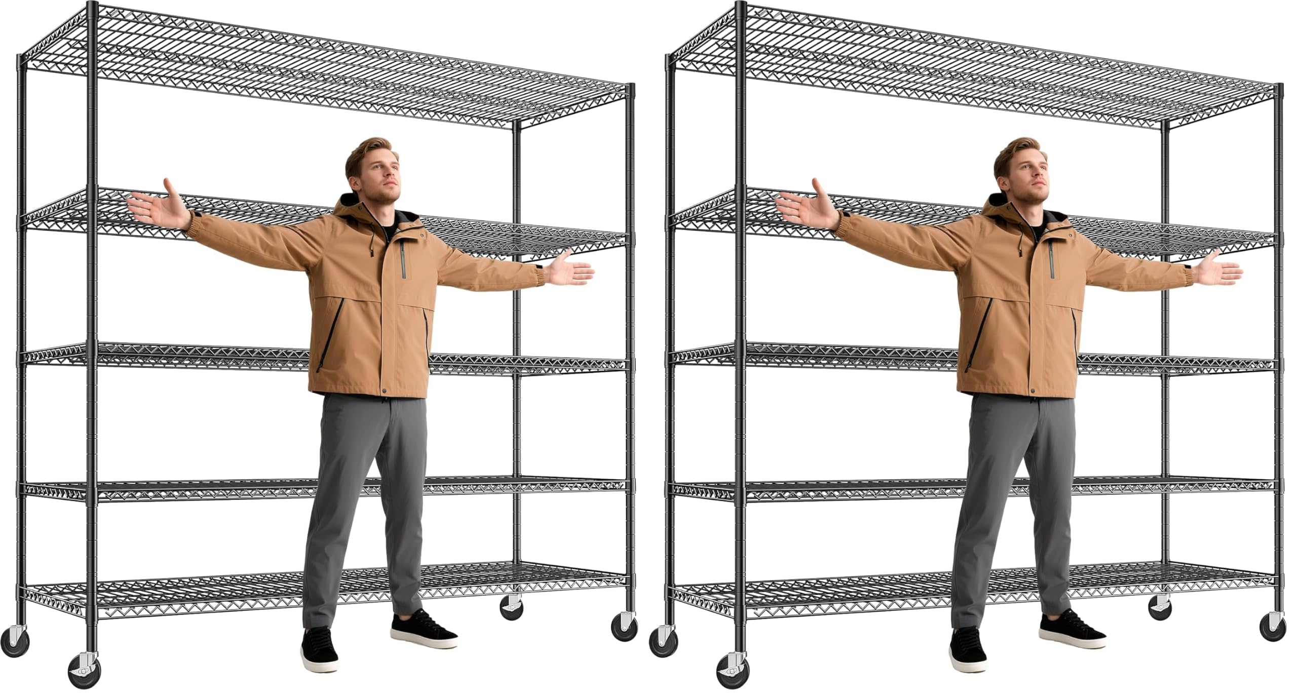 REIBII 5-Tier Wire Shelving with Wheels and Feet