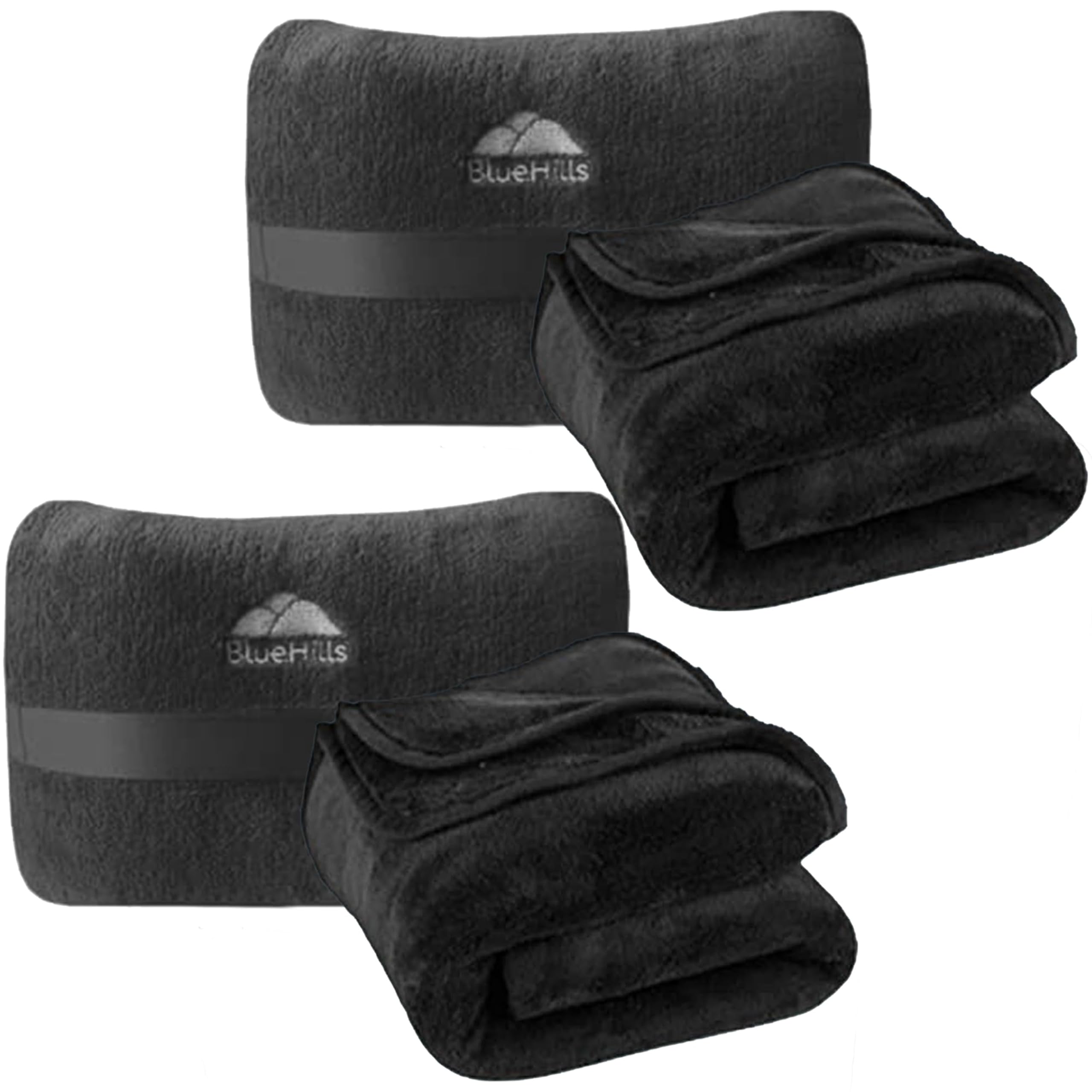 BlueHills Mini Travel Blanket Pillow Set for Two