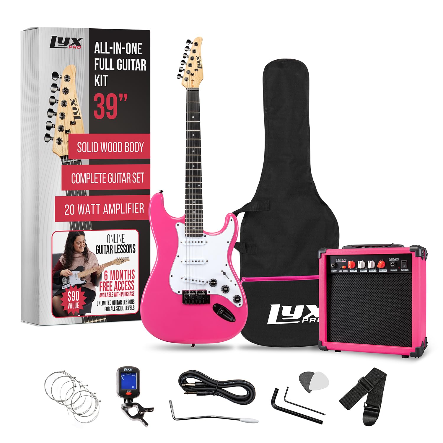 LyxPro 39-Inch Electric Guitar Kit, Pink