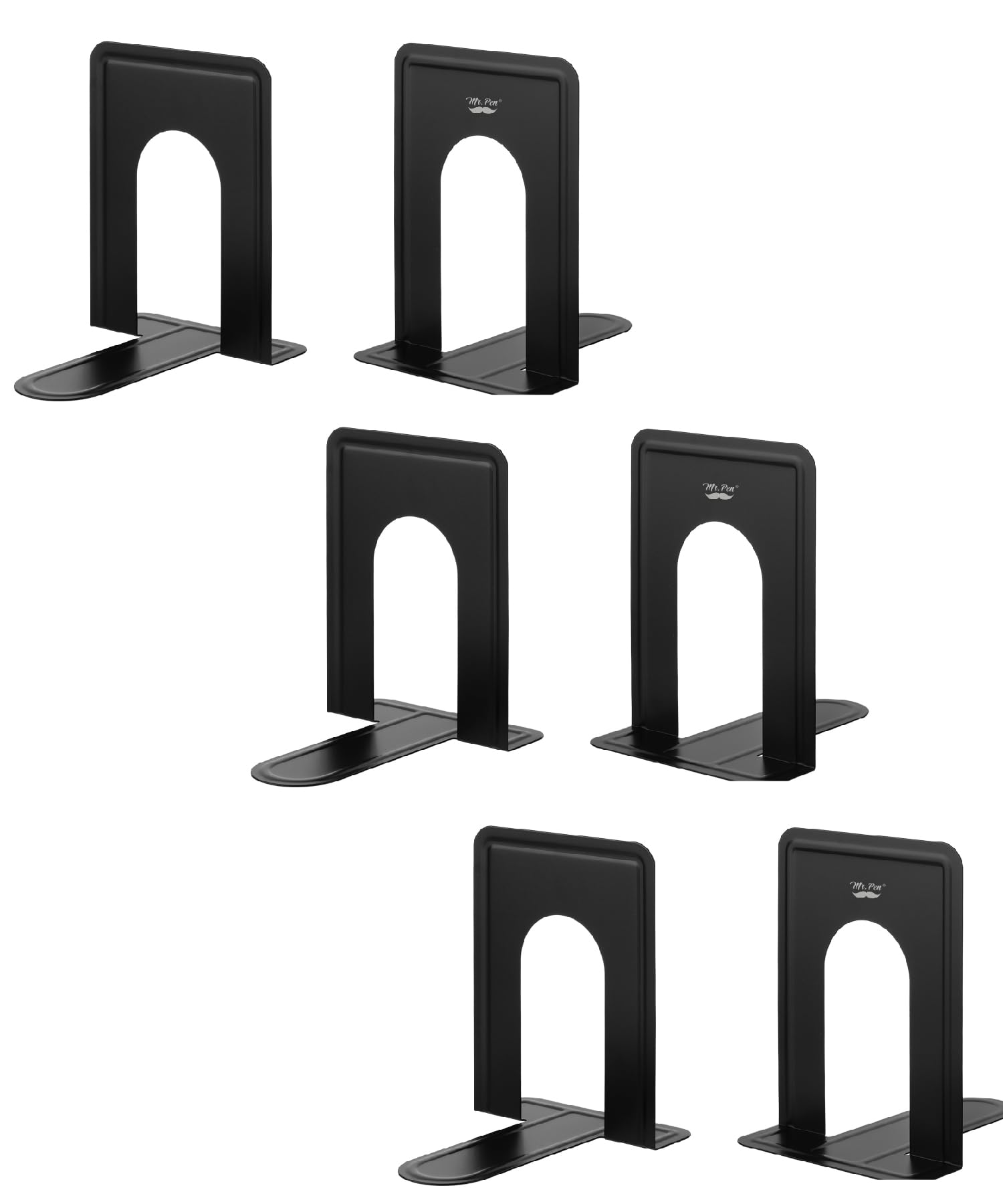 Mr. Pen Black Metal Bookends, 6-Pack
