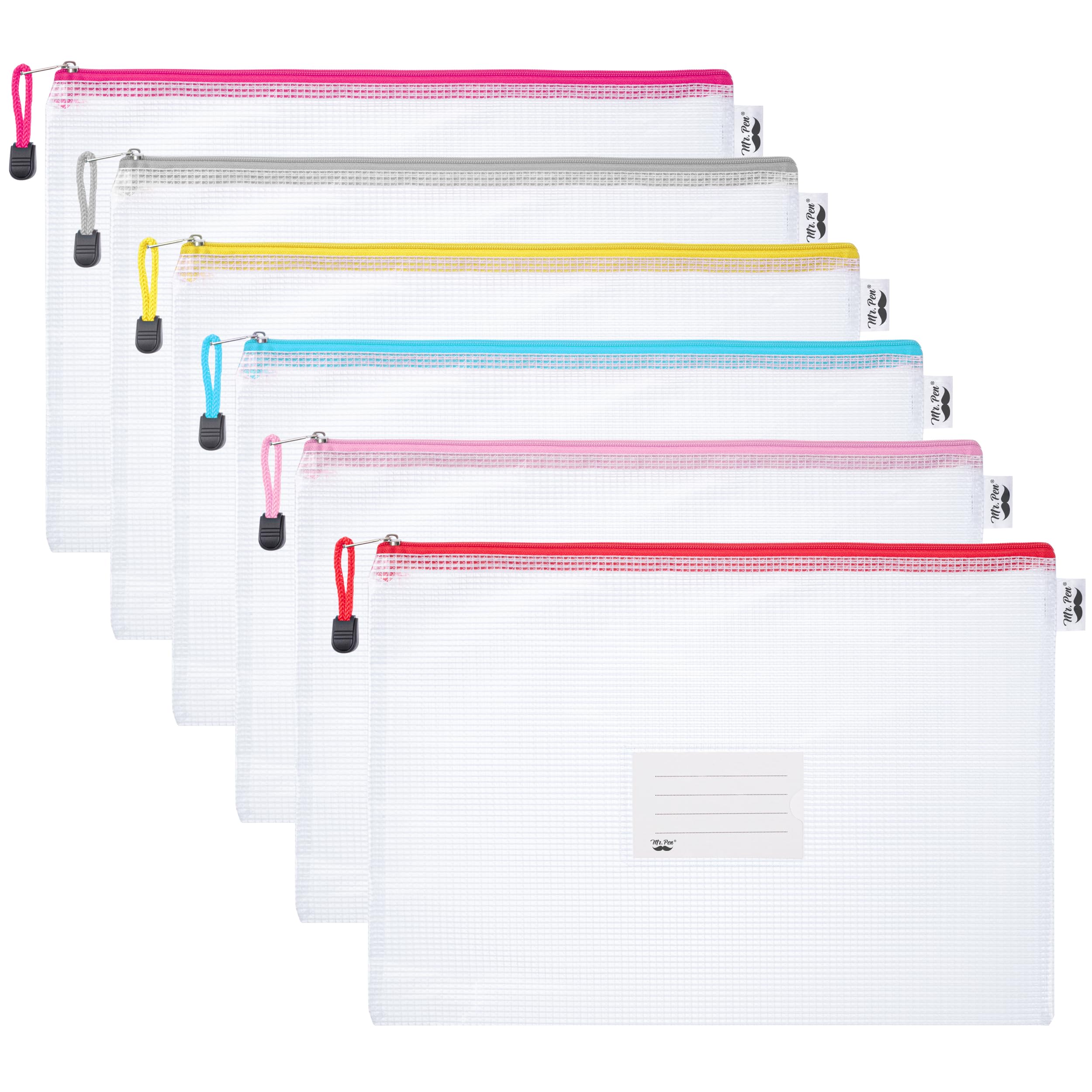 Mr. Pen A4 Mesh Zipper Pouches, 6 Pack