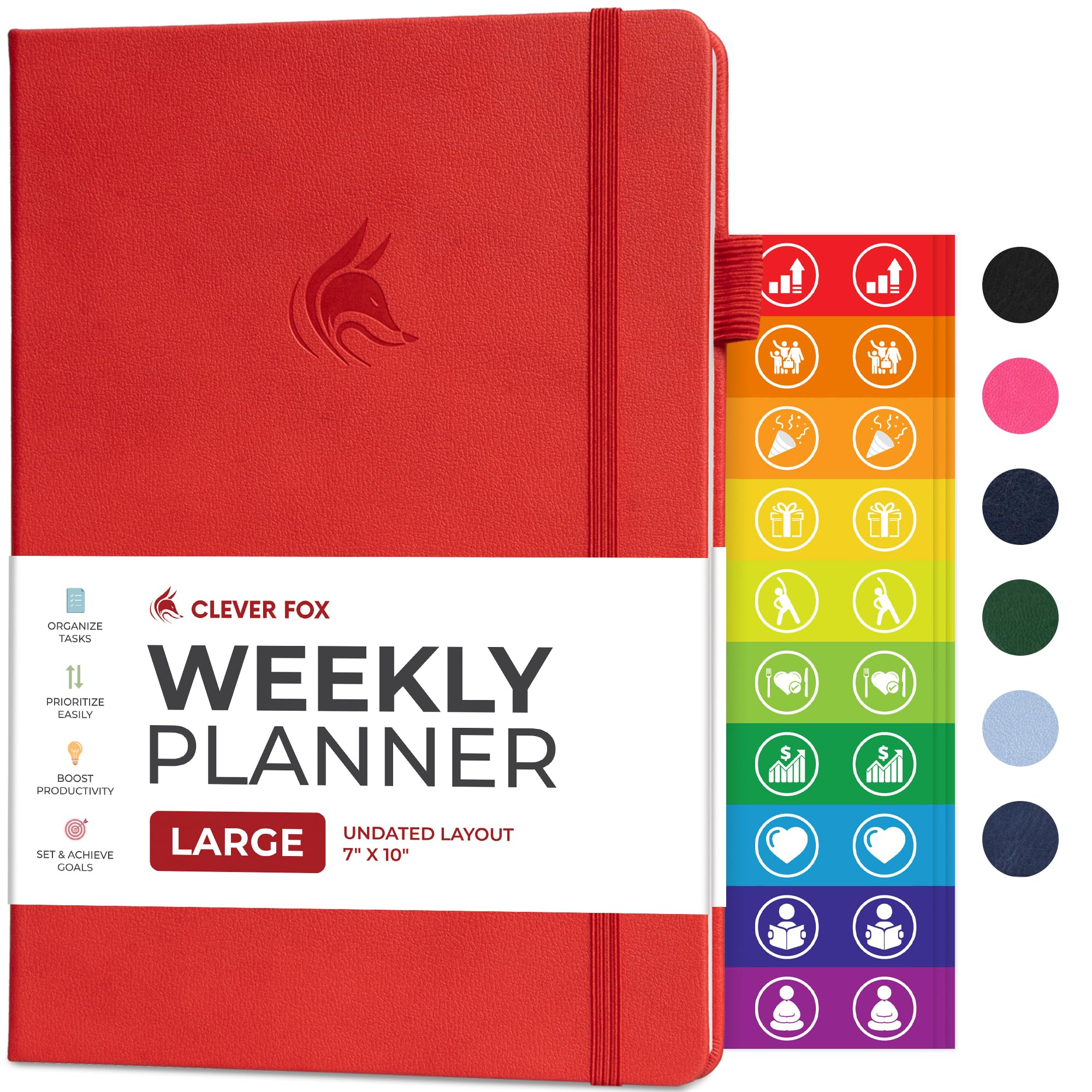 Clever Fox Large Undated Weekly Planner, Red