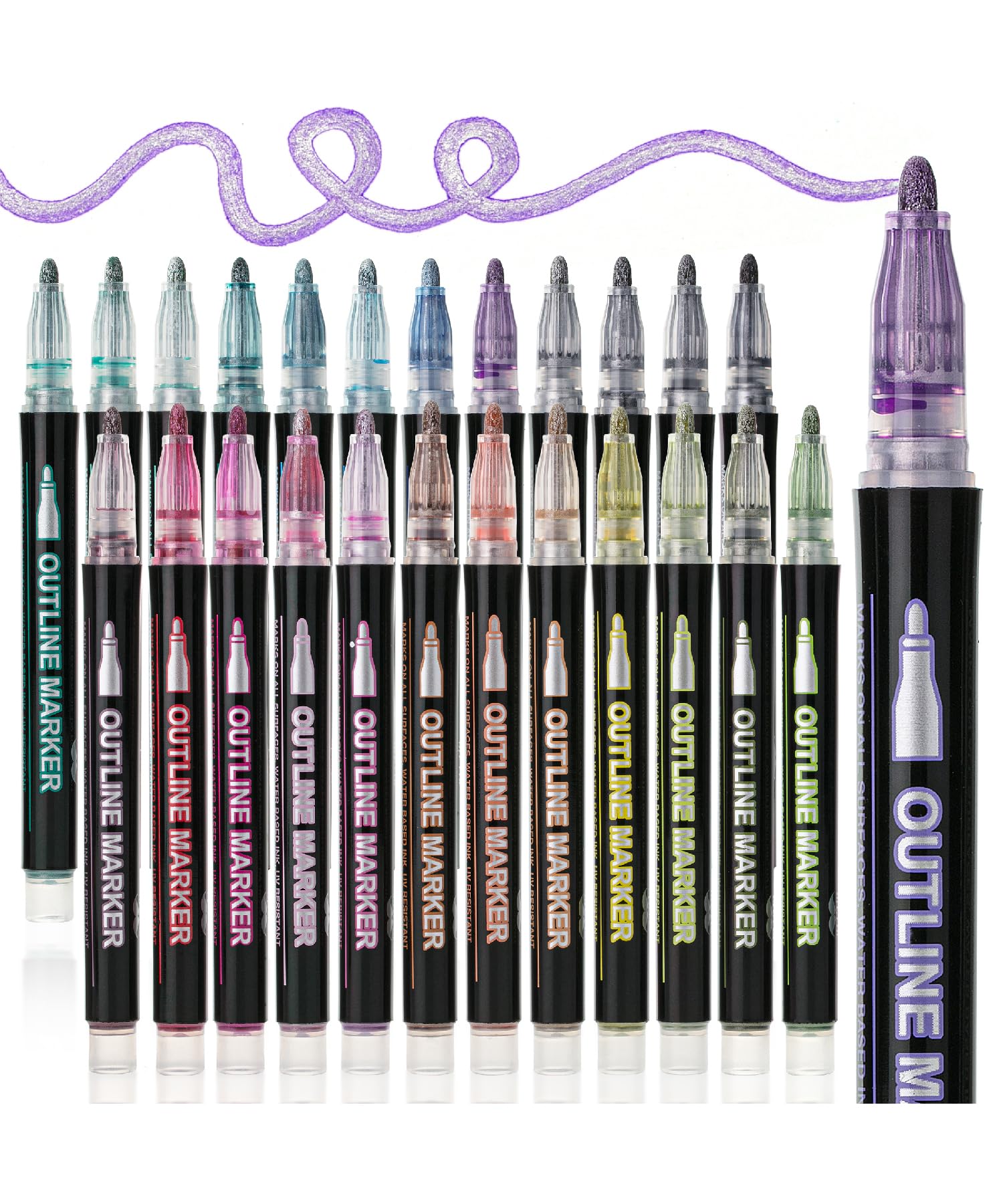 Mr. Pen Double Line Outline Markers, 24 Pack