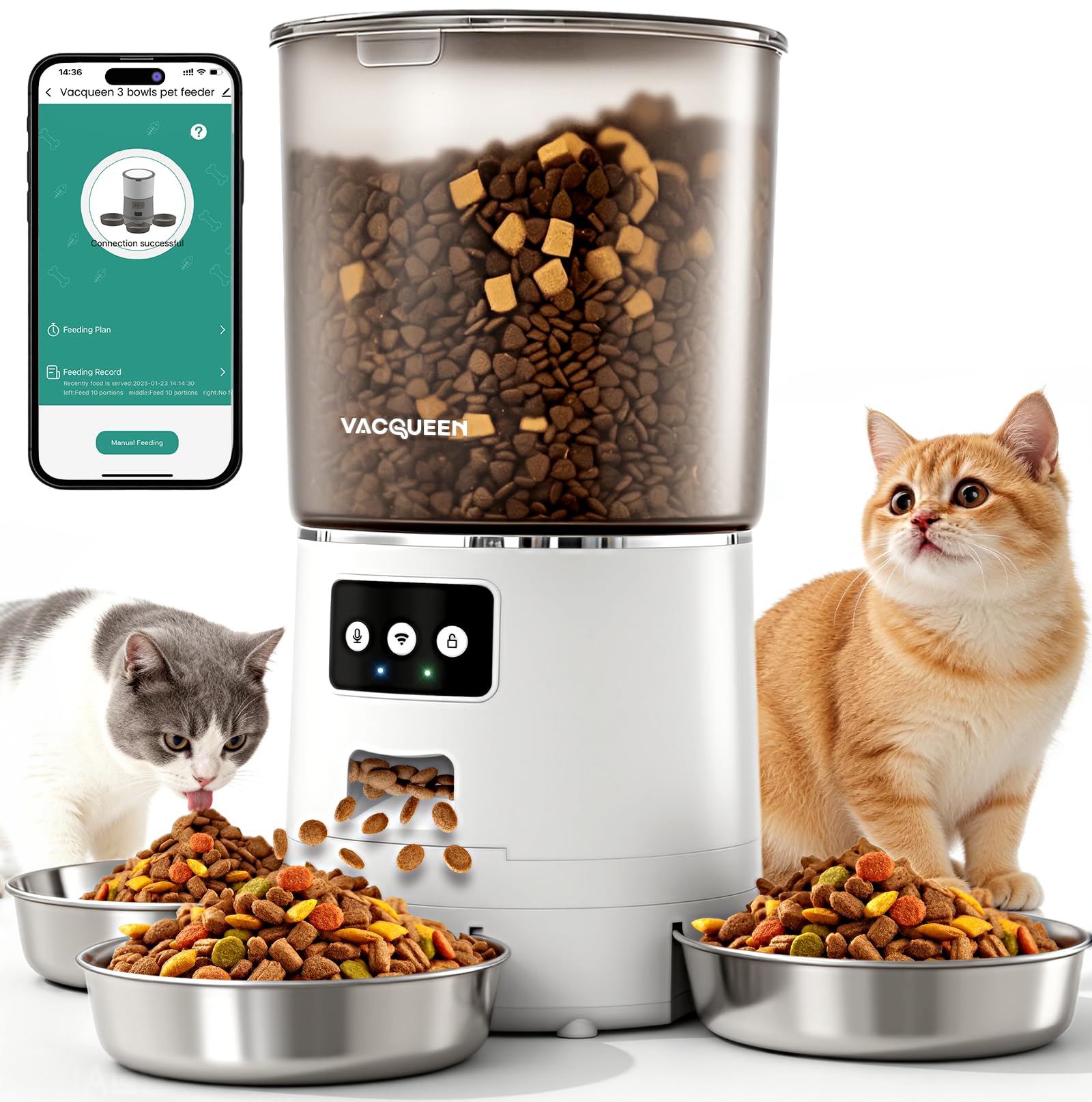 Vacqueen Automatic Cat Feeder, 6L WiFi
