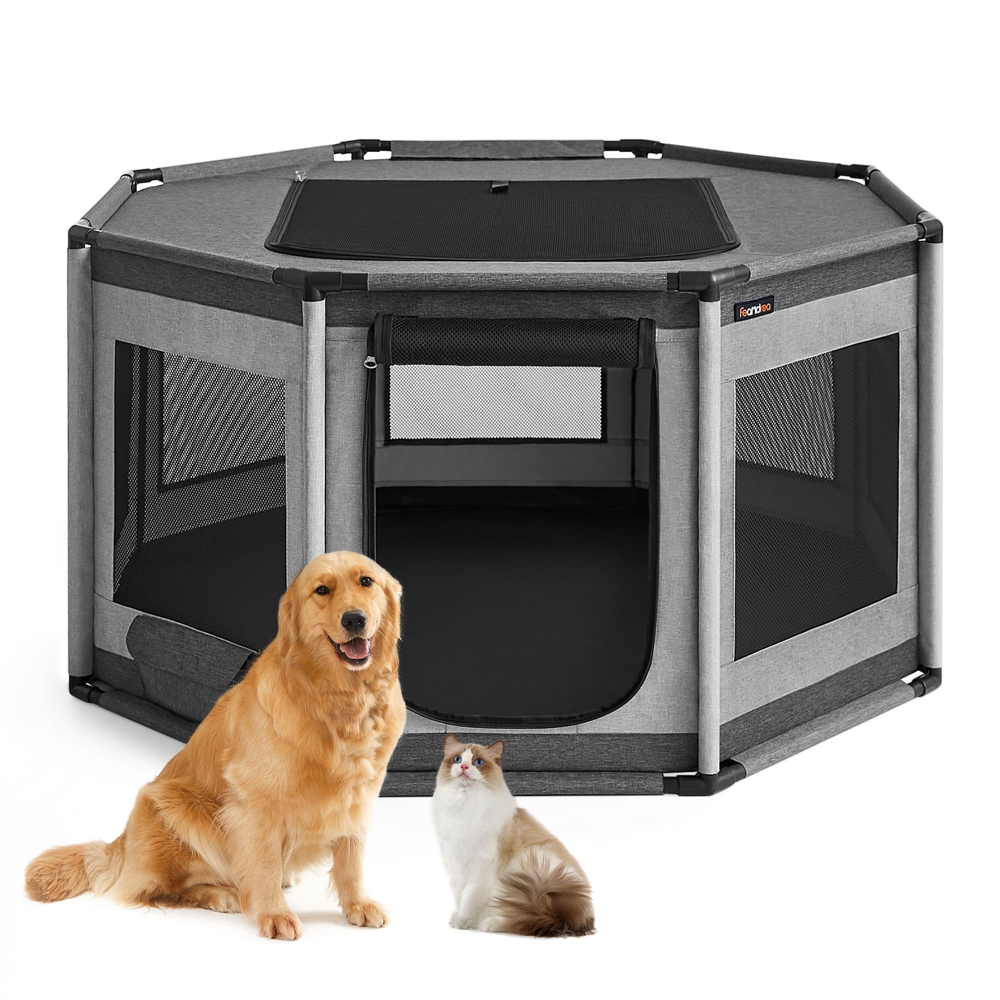 Feandrea Oxford Fabric Dog Playpen, Large