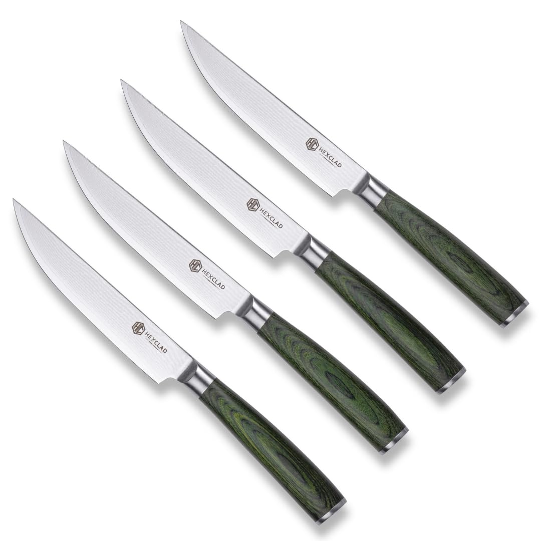 HexClad Green 4-Piece Damascus Steak Knives