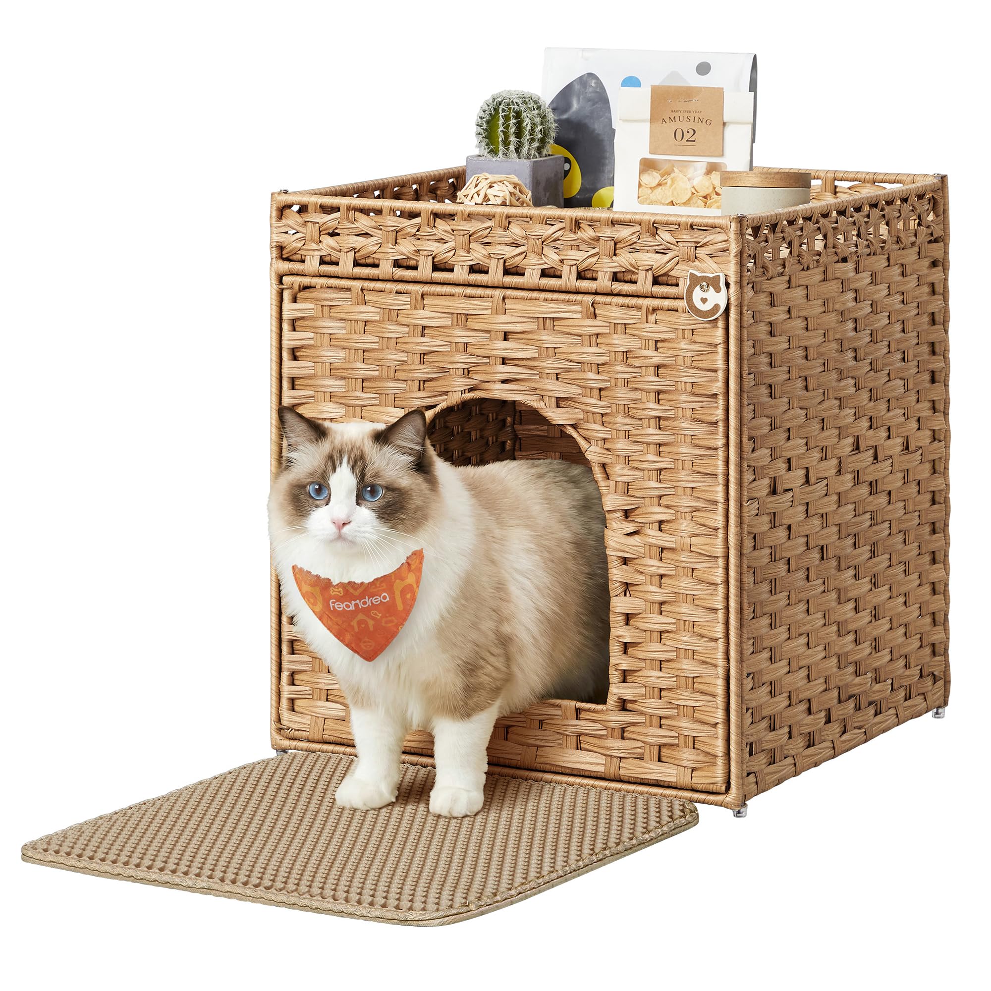 Feandrea Handwoven Rattan Cat Litter Box Enclosure