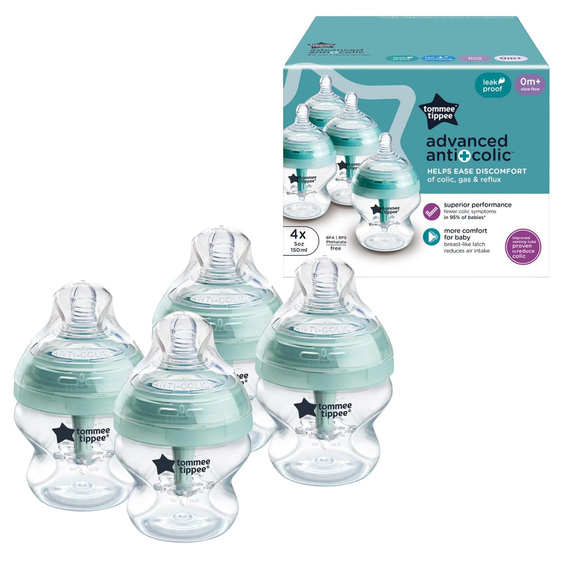 Tommee Tippee Advanced Anti-Colic 5 oz Bottles, Pack of 4