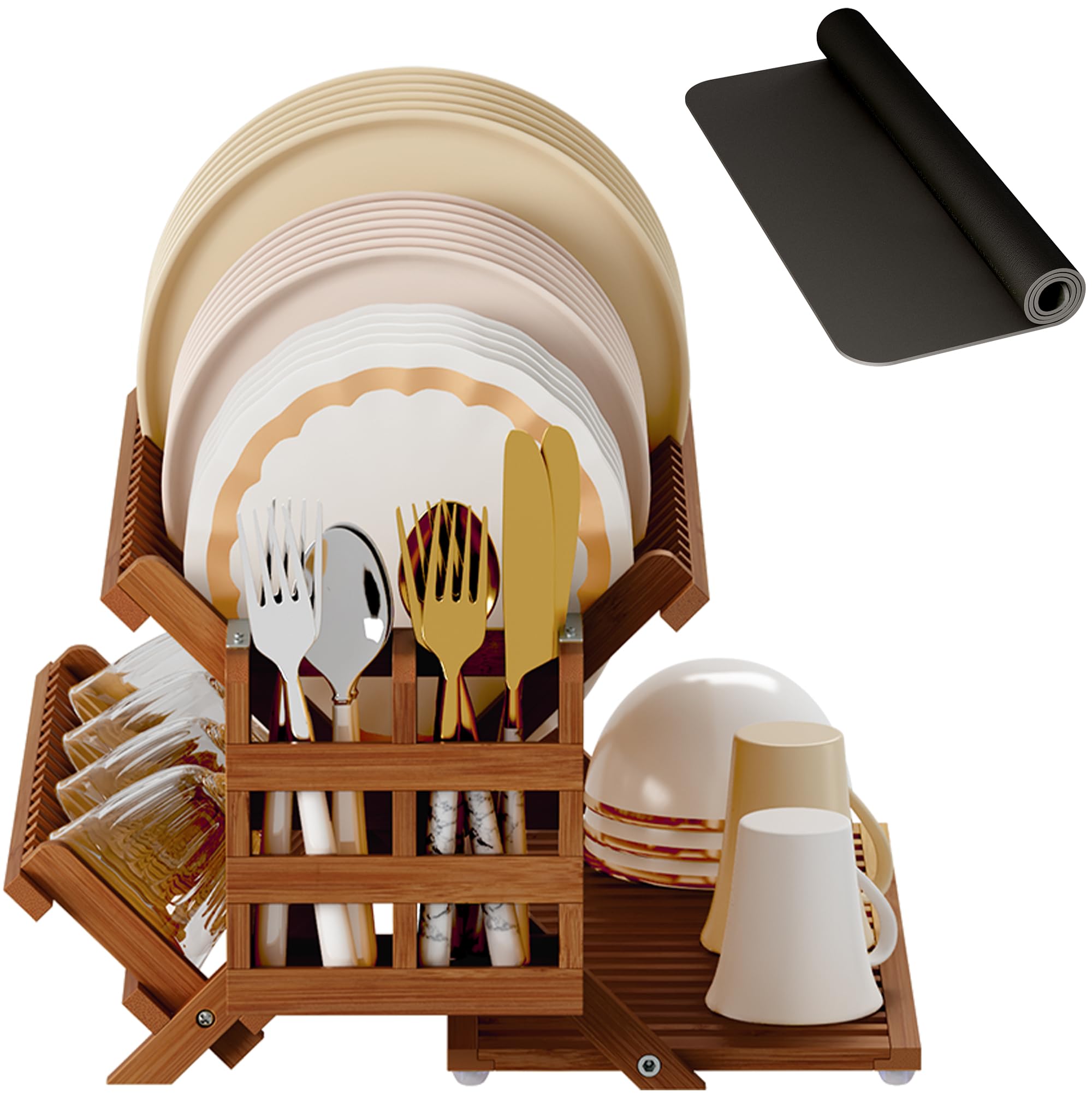 Greenual Teak Bamboo Dish Drying Rack