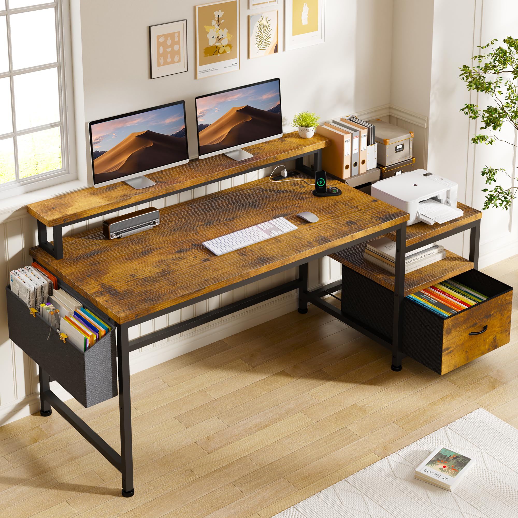 EnHomee 56.5-Inch Office Desk with Drawers