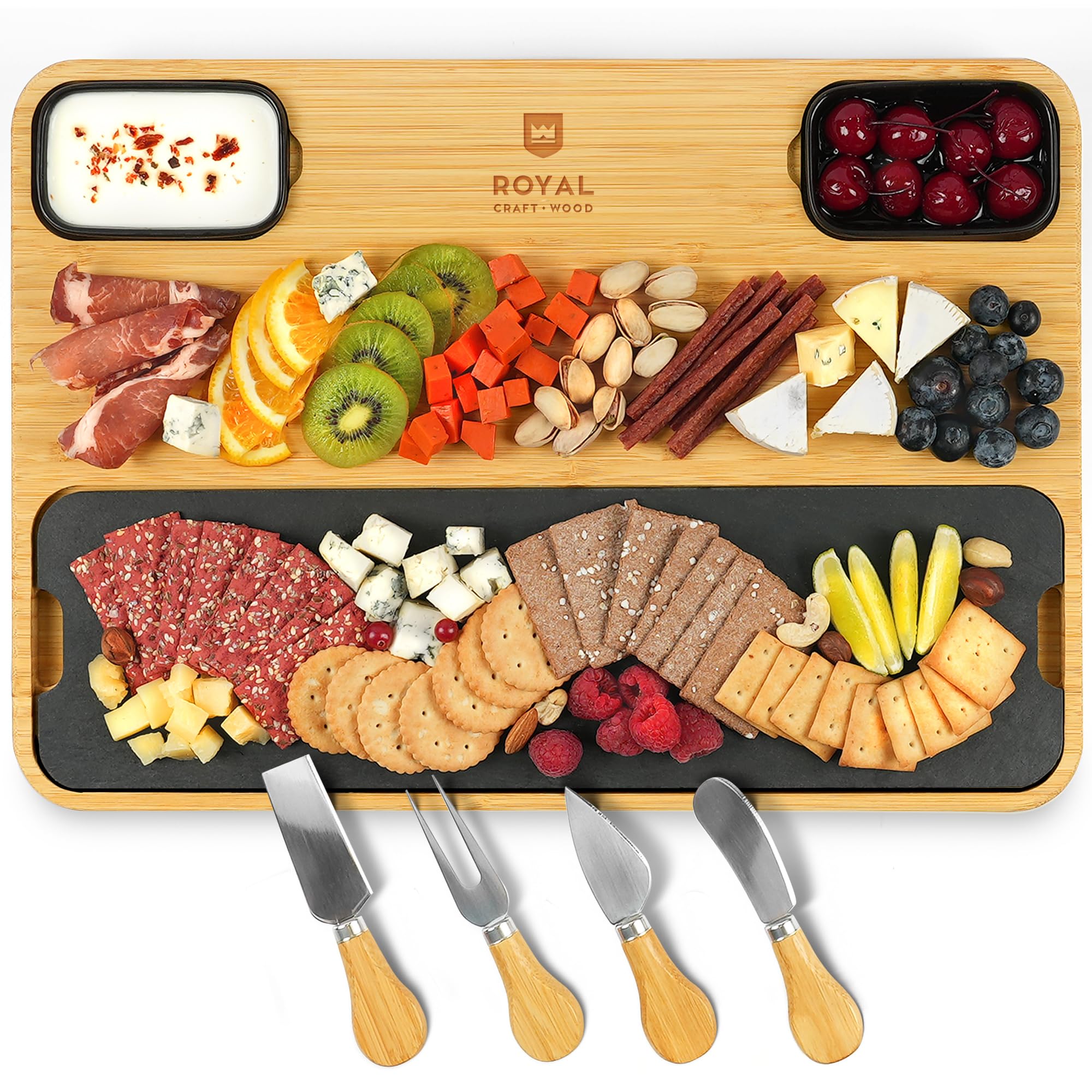 ROYAL CRAFT WOOD Cheese Board with Slate Plate
