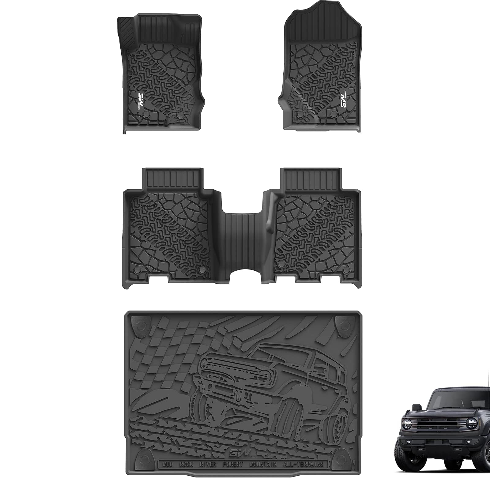 3W Floor Mats & Cargo Liner for Ford Bronco 4 Door