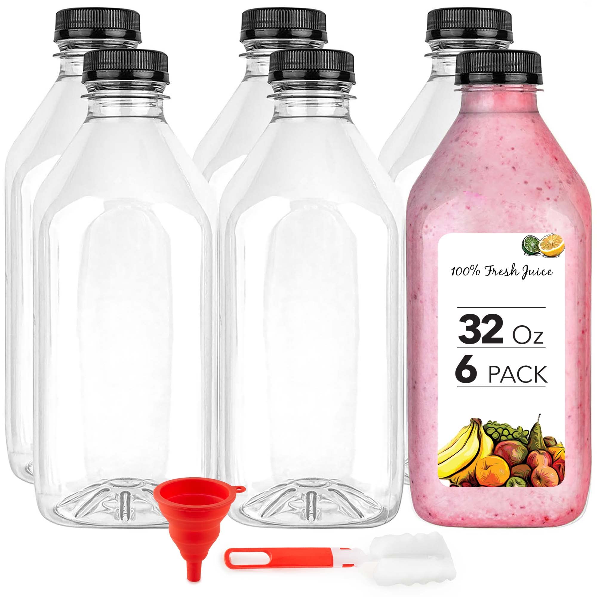 Stock Your Home 32 oz Juice Bottles, 6 Pack