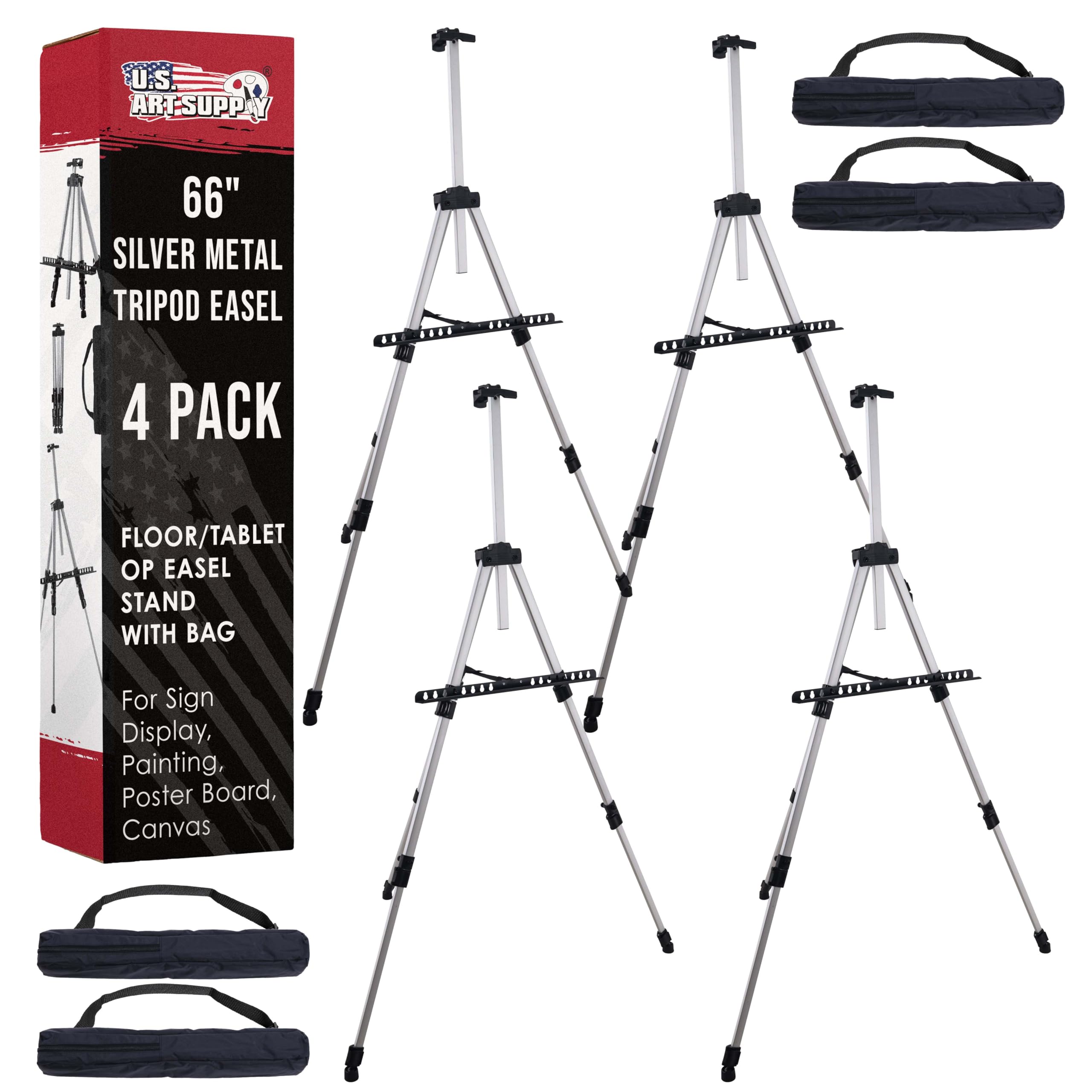 U.S. Art Supply 66-Inch Silver Metal Tripod Easel