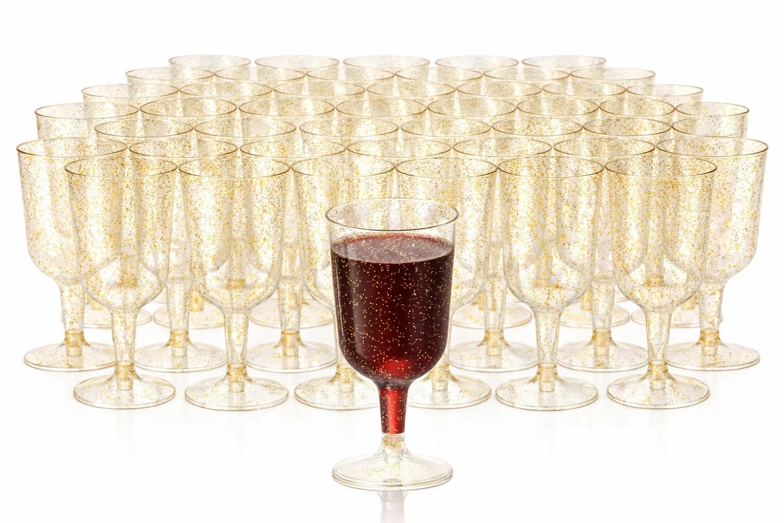 MATANA 50 Gold Glitter Plastic Wine Glasses