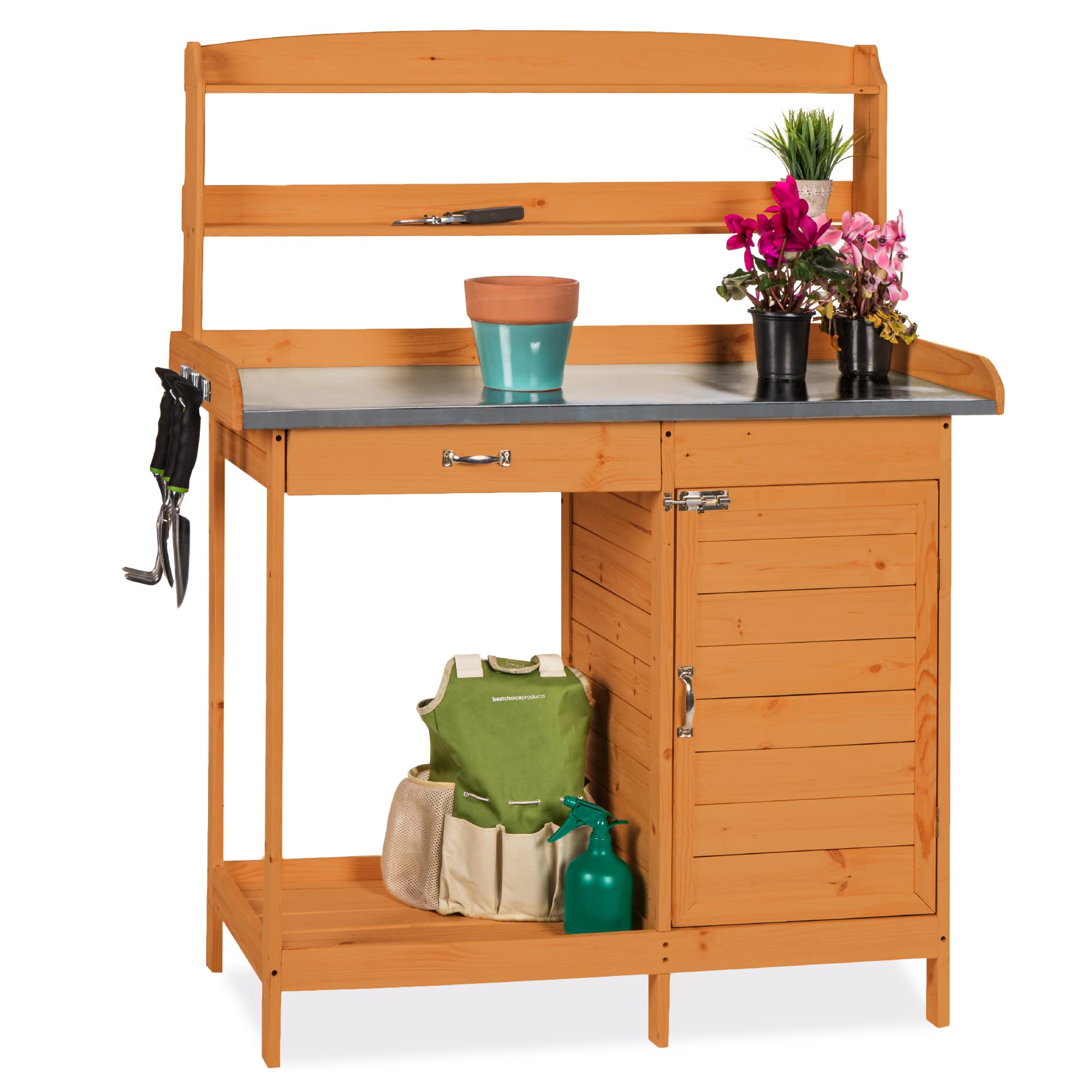 Best Choice Products Wooden Potting Bench With Metal Top