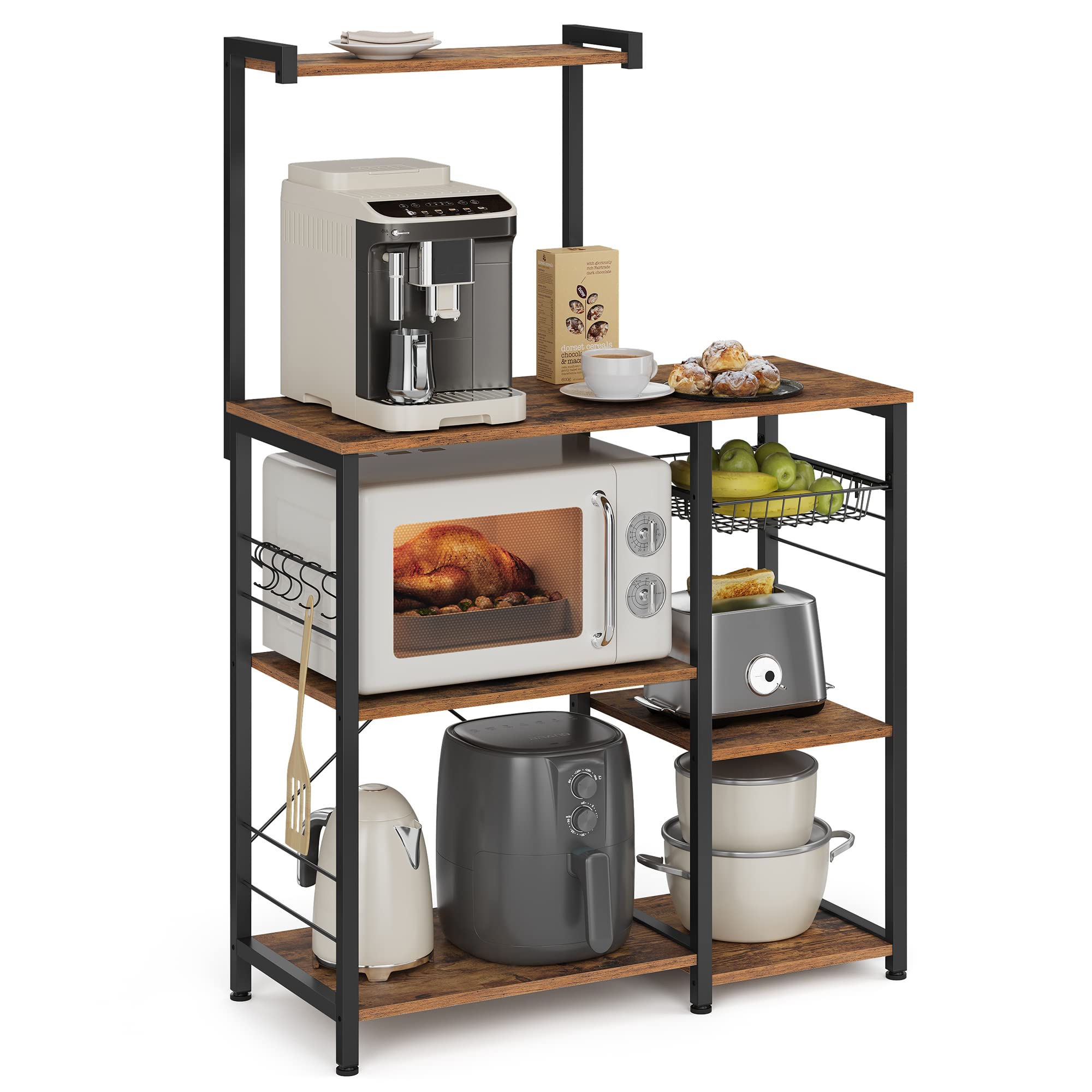 VASAGLE Baker's Rack with Wire Basket and 6 Hooks