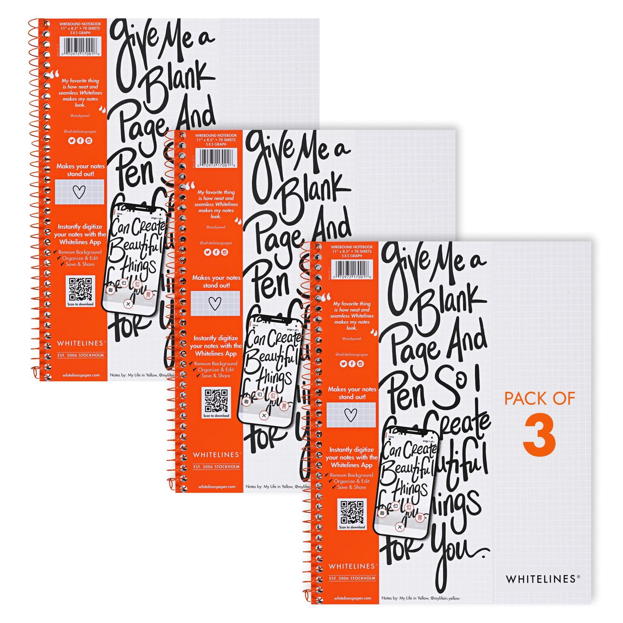 Whitelines Graph Ruled Notebooks, 3-Pack