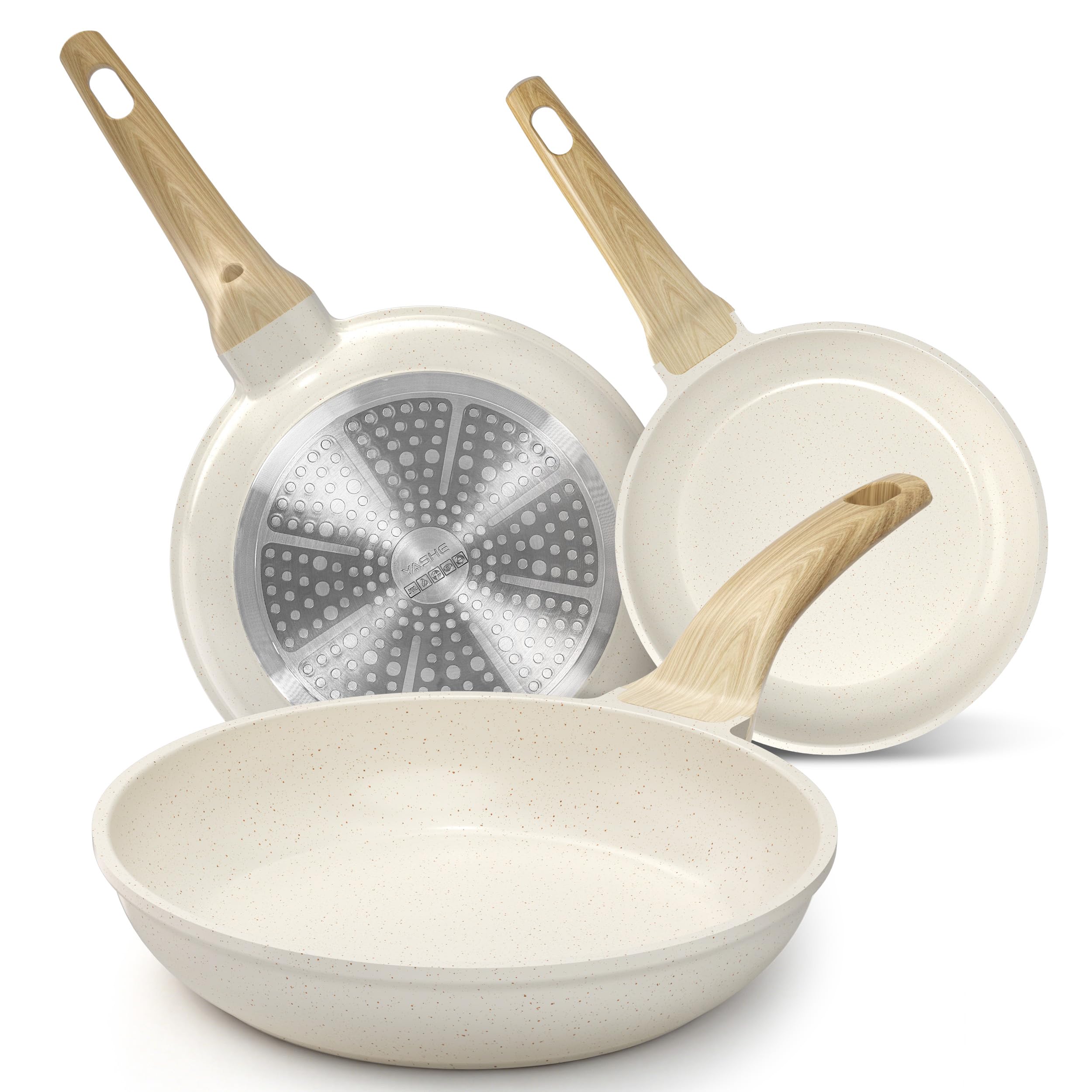 YASHE 3-Piece Granite Frying Pan Set